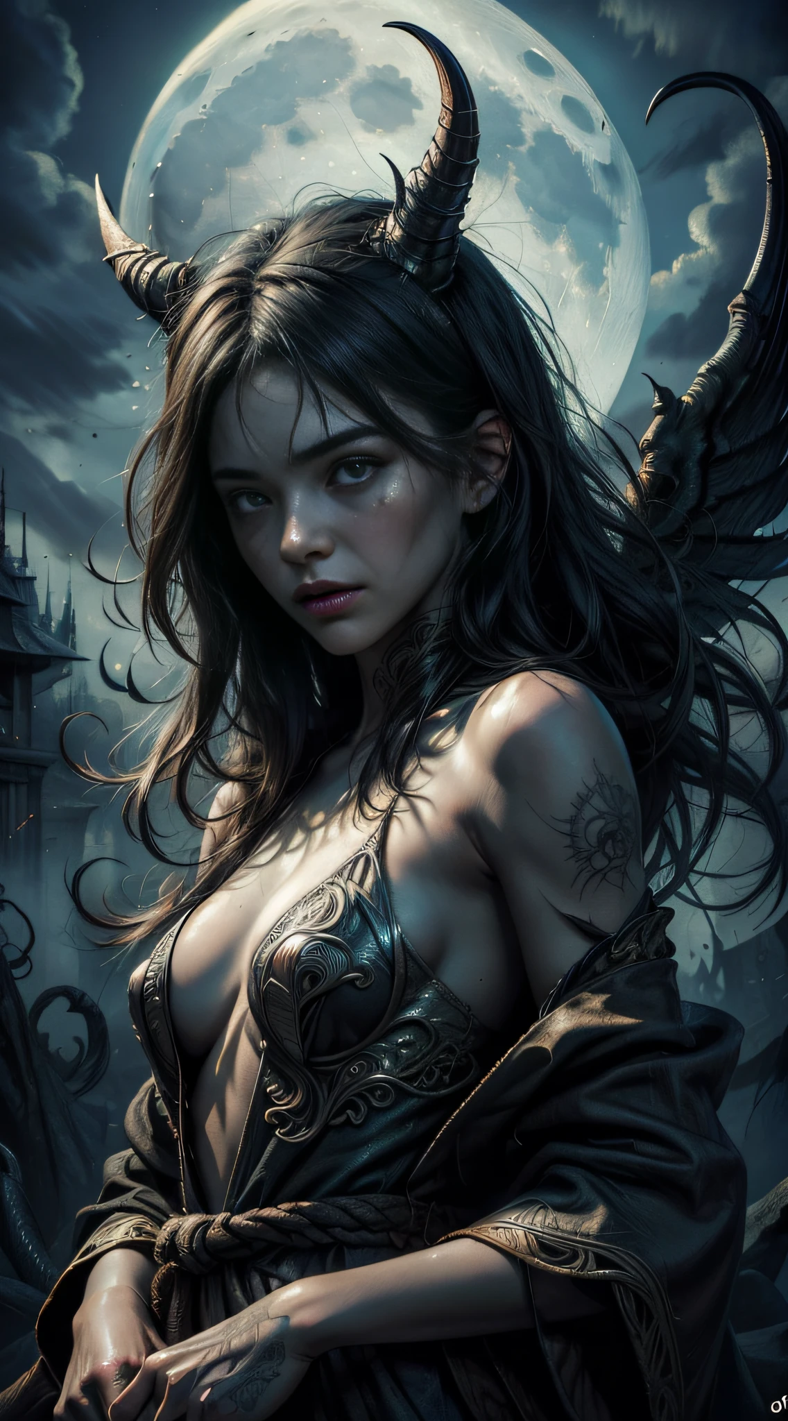 a girl from hell, long kimono and robe, holding a scroll, very very long dynamic floating hair, backlight of moon, character design by Sakura Rabbit, J Hill, Visage, silent hill, VFX, flying, ultra high detailed 8k masterpiece, RAW, wallpaper, (intricate details:1.3), (best quality:1.2), (masterpiece:1.3), realistic, 8K UHD, High definition, High quality texture, intricate details, detailed texture, finely detailed, high detail, extremely detailed cg, High quality shadow, a realistic representation of the face, beautiful detailed, (high detailed skin, skin details)