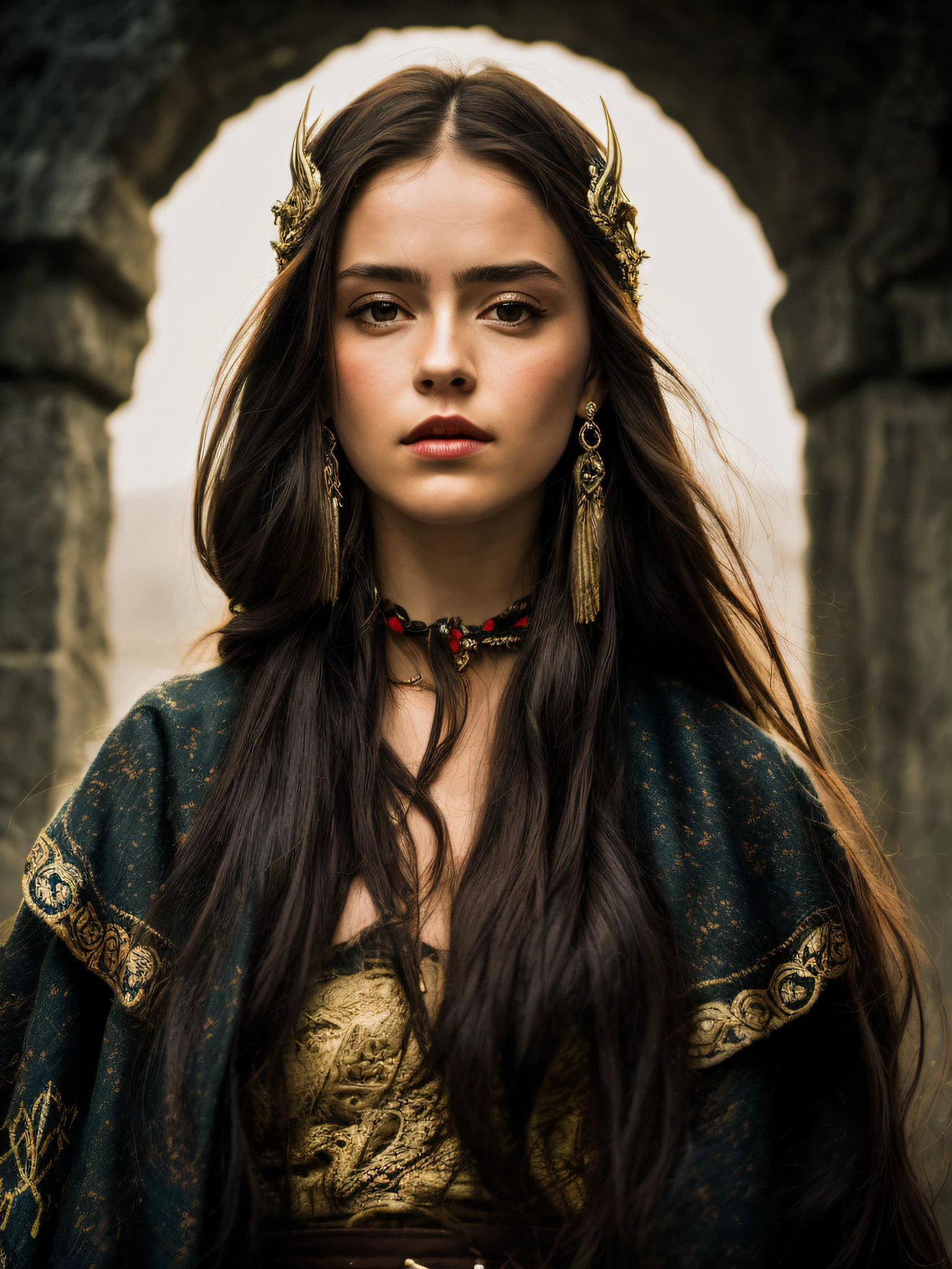 ((Freydis Eriksdotter "VIQUINGUES: Valhalla de 2022")), (inspirada em Frida Gustavsson:1.2), (Traje viking:1.2), in a battlefield setting, Auto retrato de rosto frontal, posing for camera,,lowangle, mola 24 mm, (((foco nítido:1.5))), (((profundidade de nitidez:1.5))), (fotorrealista:1.5), (textura da pele:1), cinemactic, hiperdetalhado,