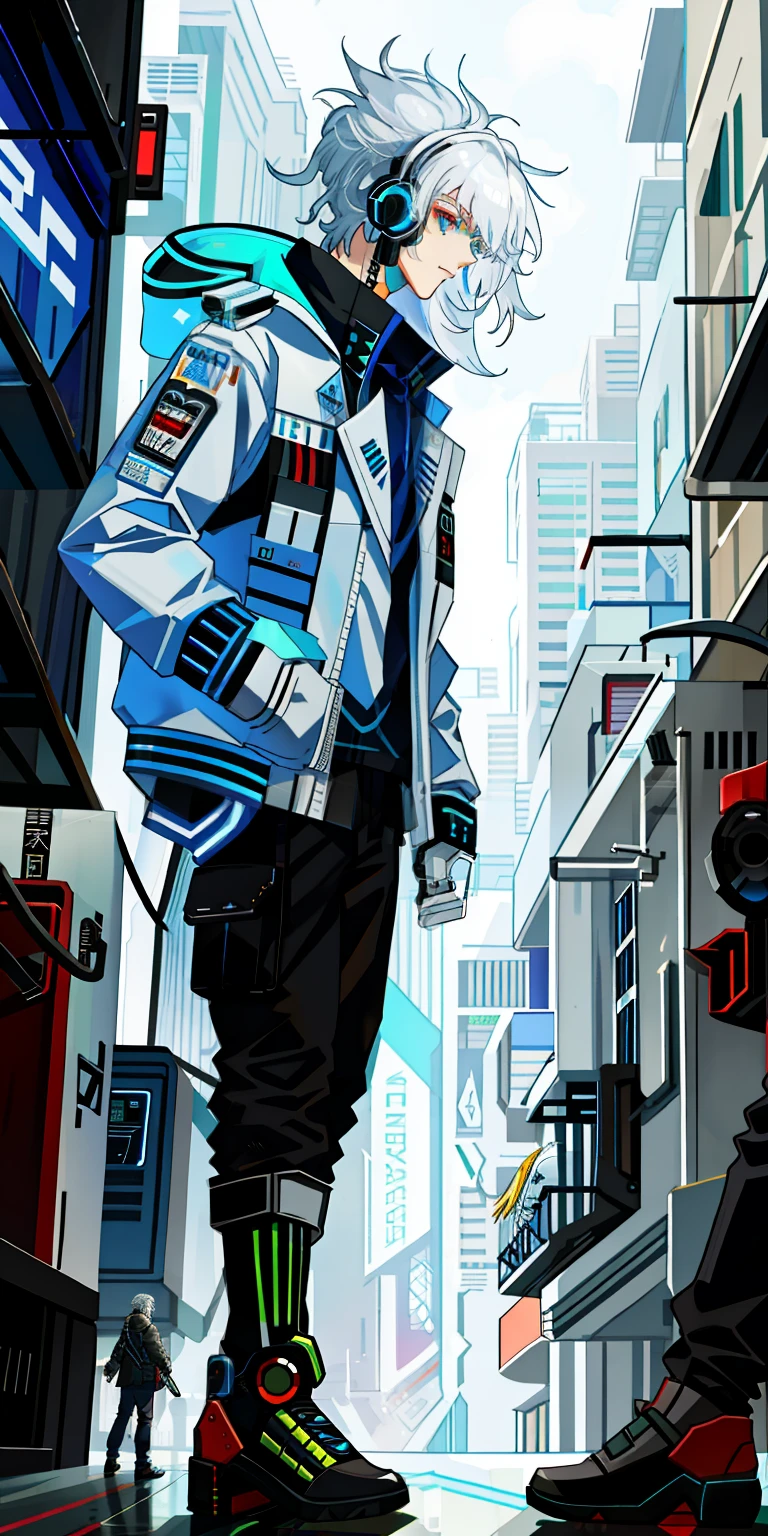 White hair，Masks，cyber punk perssonage，Bigchest