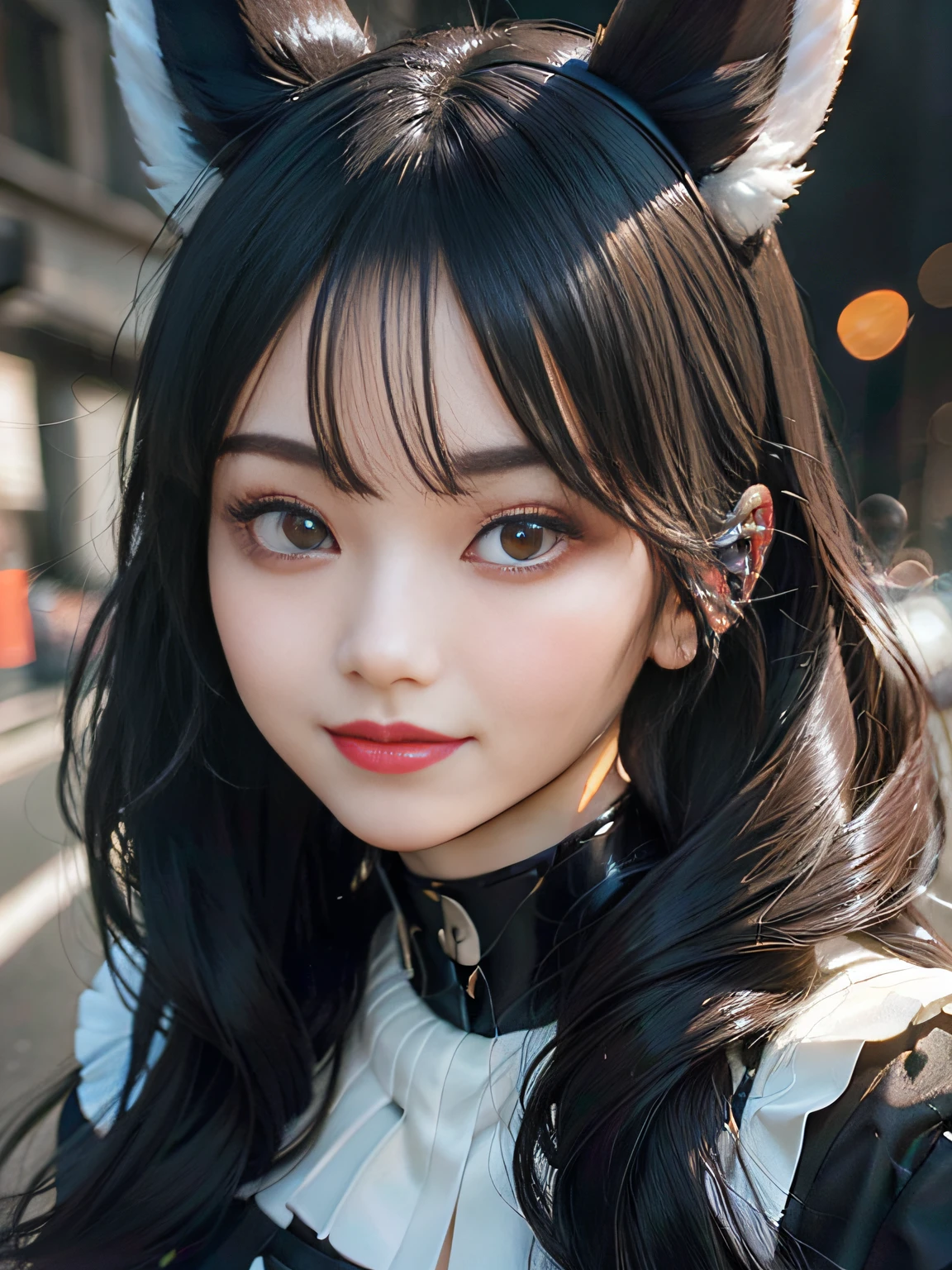 black hair, hair bobbles, longeyelashes, solid circle eyes, fake animal ears, light smile, ear blush, Surrealism, drop shadow, anaglyph, stereogram, tachi-e, pov, atmospheric perspective, Futurism, Neoclassicism, modern, anime, 8k, super detail, ccurate, best quality