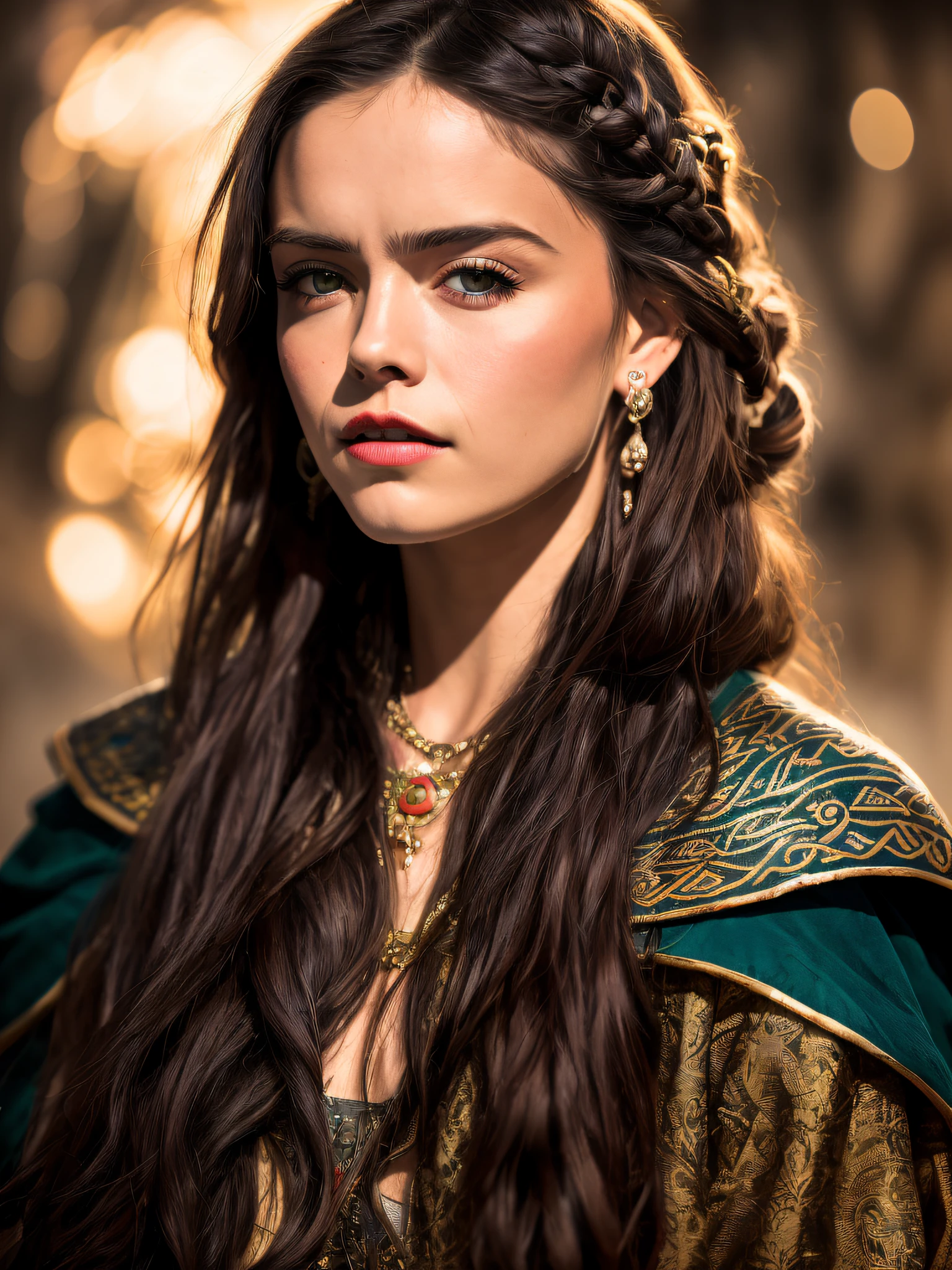 ((Freydis Eriksdotter "VIQUINGUES: Valhalla de 2022")), (inspirada em Frida Gustavsson:1.2), (Traje viking:1.2), in a battlefield setting, Auto retrato de rosto frontal, posing for camera,,lowangle, 24 mm, (((foco nítido:1.5))), (((profundidade de nitidez:1.5))), (fotorrealista:1.5), (textura da pele:1), cinemactic, hiperdetalhado,