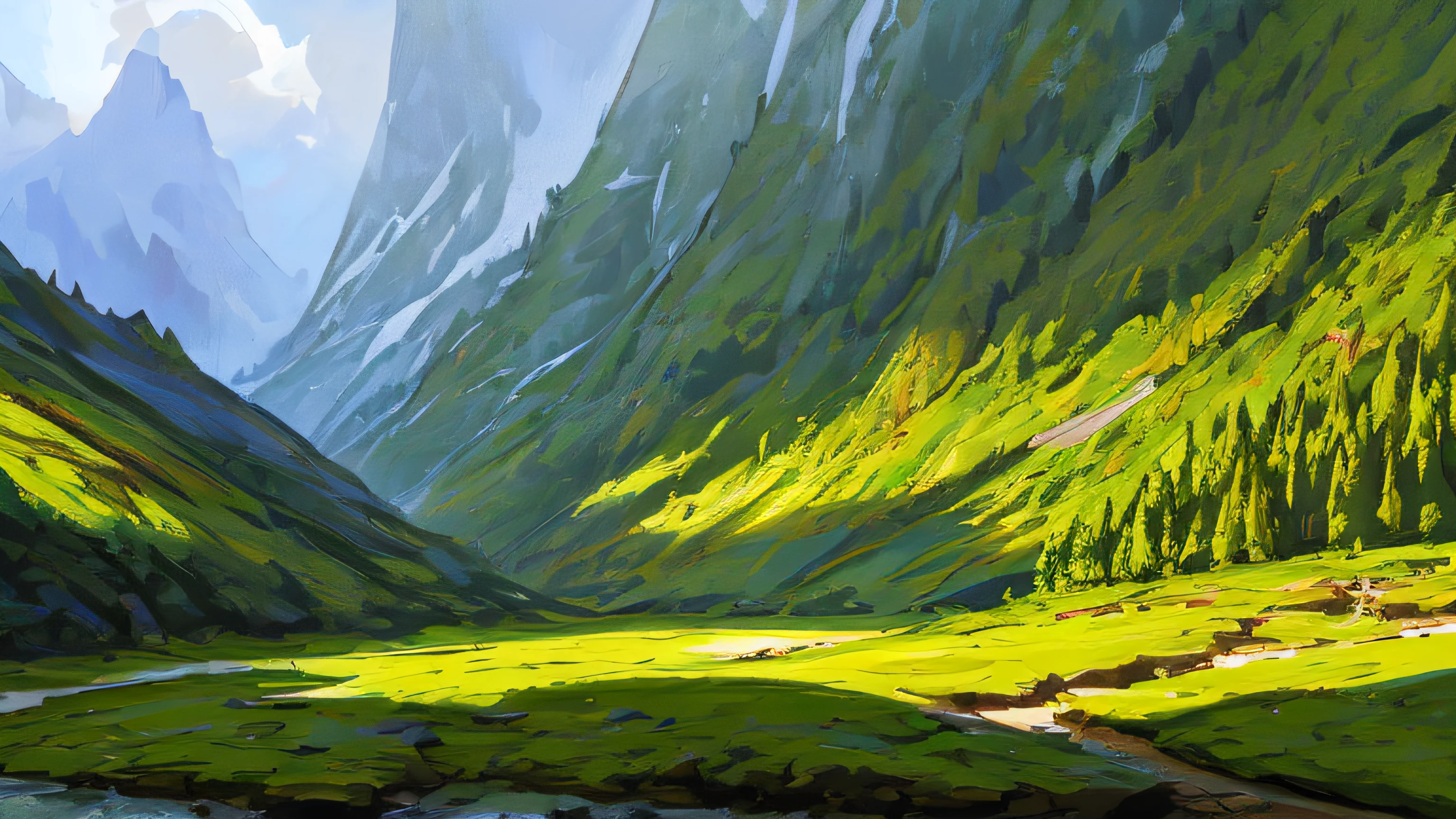Conceptart,Concept Art,SamWho,mksks style, green moss, mountain landscape, deciduous forests