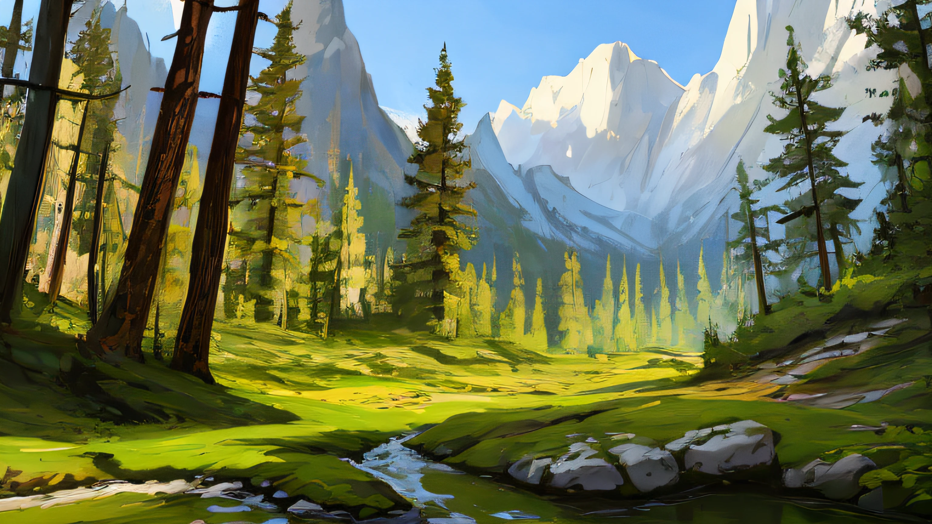 Conceptart,Concept Art,SamWho,mksks style, green moss, mountain landscape, deciduous forests