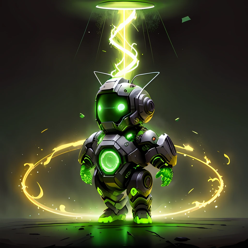 drak,Around halos and particles,Solo,light particules,Full body photo,nuclear,radiating,Heavy ions,Treatment of cancer,green color