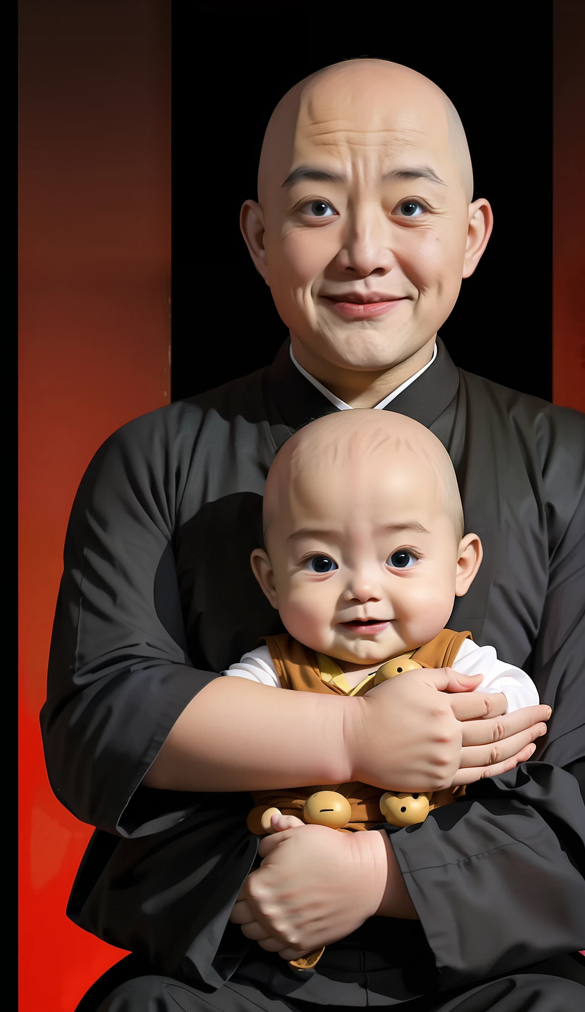 The big monk holds the little monk,Place your hands properly
