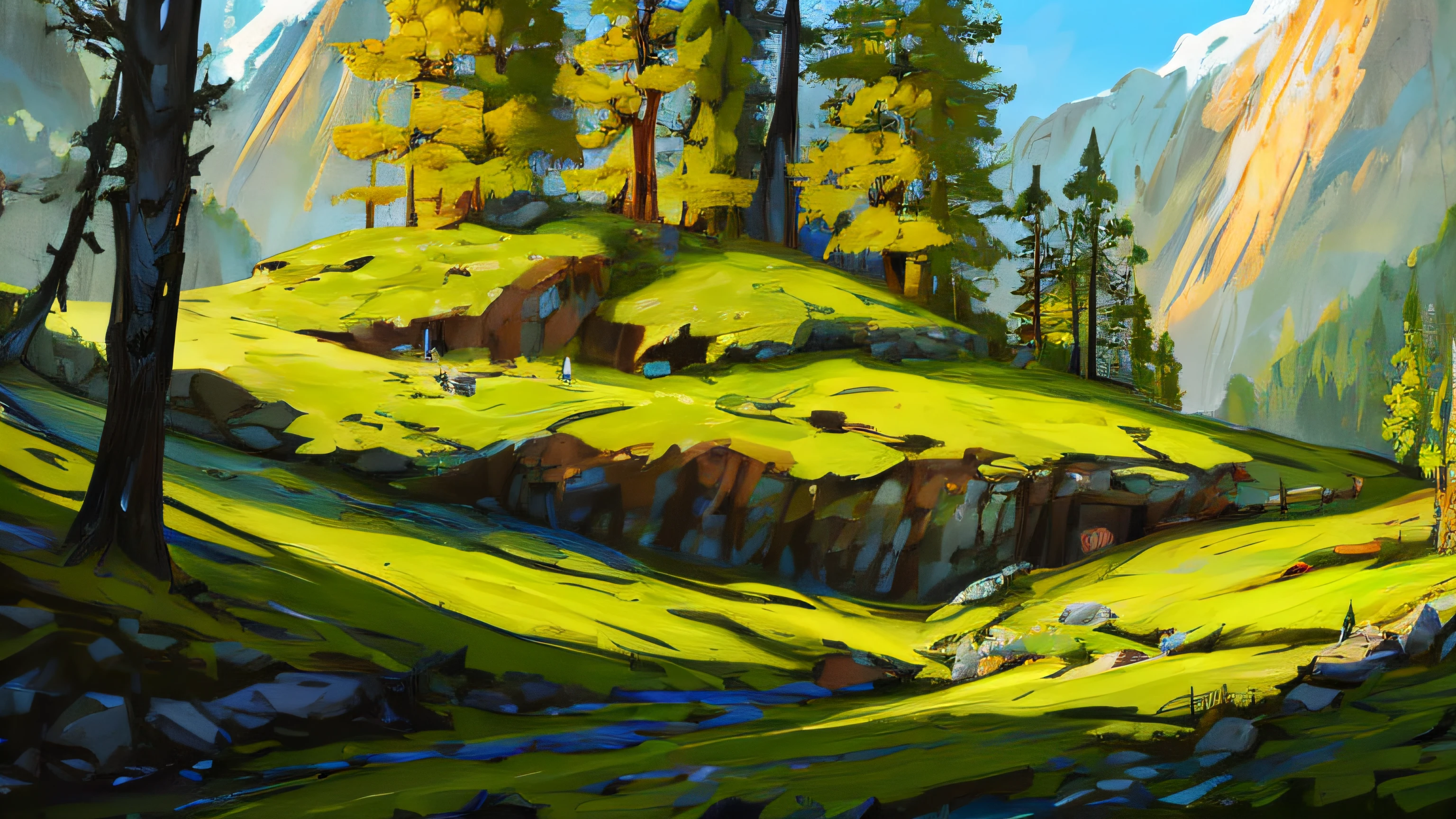 Conceptart,Concept Art,SamWho,mksks style, green moss, mountain landscape, deciduous forests