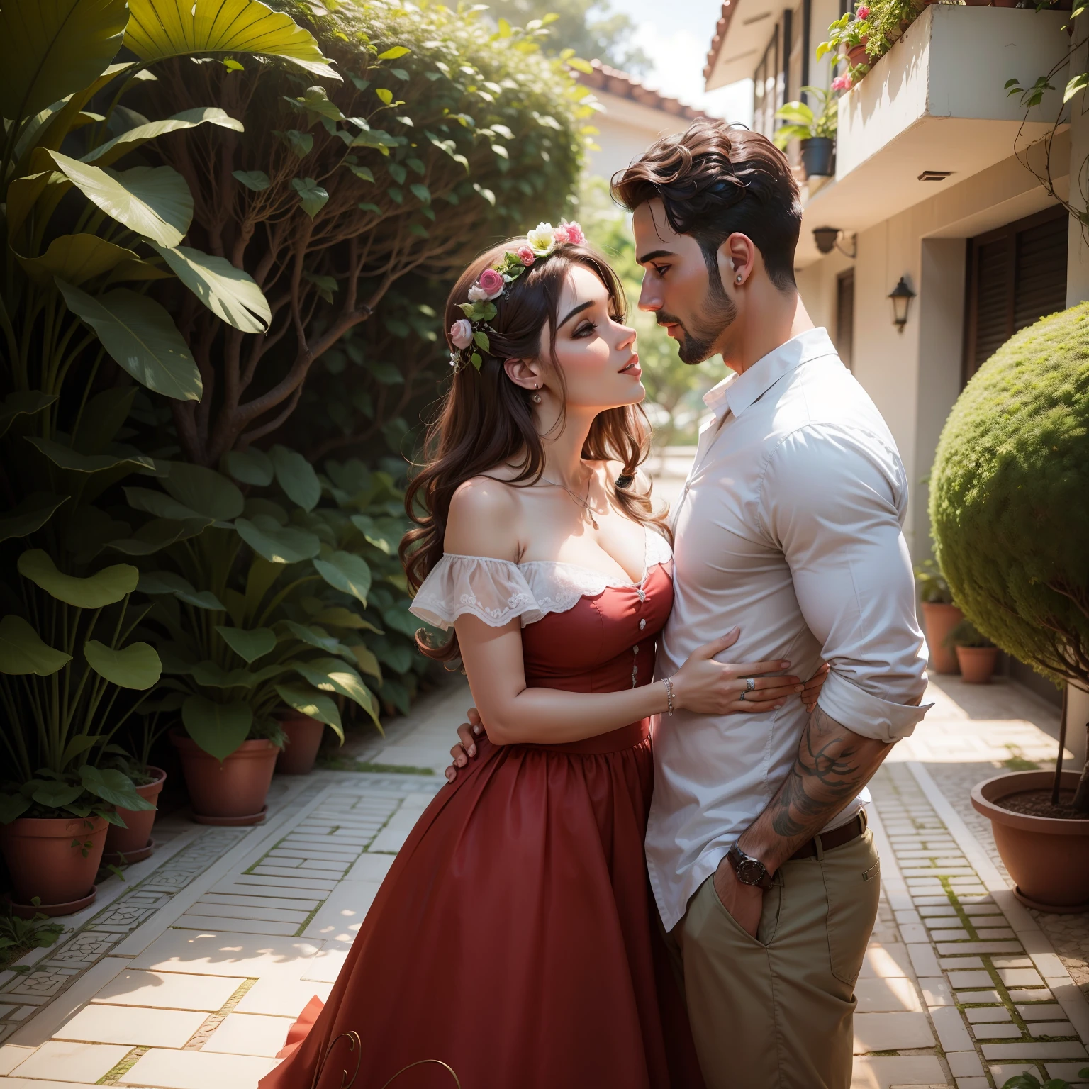 Casal em um jardim