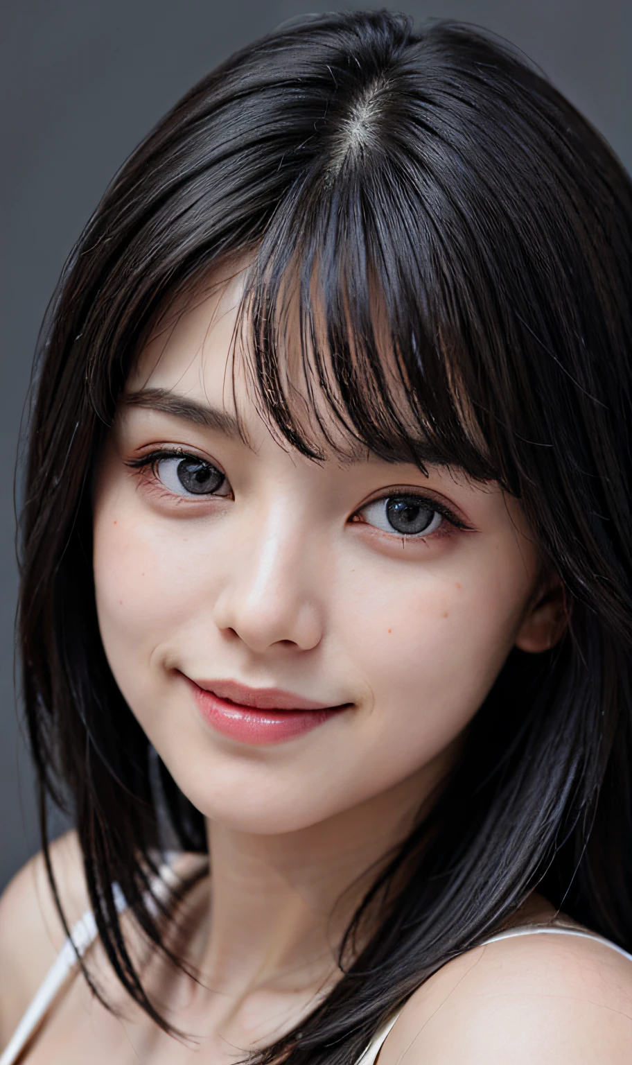 ((((medium hair)))), (masterpiece),((ultra-detailed)), (highly detailed CG illustration),(expressionless), (best quality:1.2),realistic8K UHD,High definition,(1girl:1.2),High quality texture,intricate details,detailed texture,finely detailed,high detail,extremely detailed cg,High quality shadow,a realistic representation of the face,Detailed beautiful delicate face,Detailed beautiful delicate eyes, black eye pupil, a face of perfect proportion,Depth of field,Cinematic Light,Lens Flare,Ray tracing,perspective,20s, Prominent Nose,slender face,tall girl, (big eyes:1.2),blush,glossy lips,perfect body,lean body,Particles of Light,(narrow waist:1.3),large breast, distinct_image, high_resolution, (lustrous skin), solo focus, , (finely detailed beautiful eyes and detailed face),(detailed face), (hair streaked hair), light source contrast, ((smile)), (pureerosface_v1:0.5) , (ulzzang-6500-v1.1:0.5),