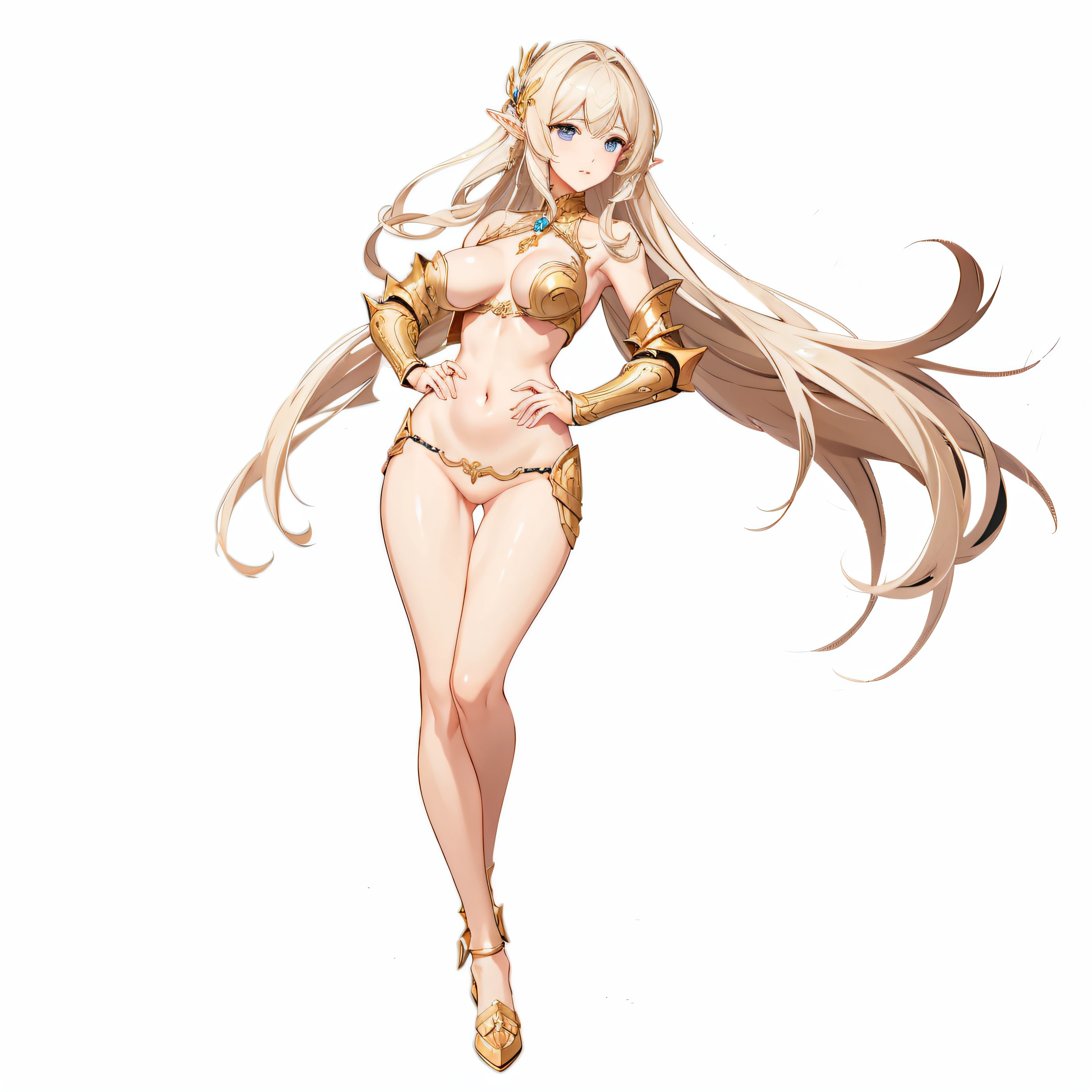 top-quality、Full body like、golden armour、very big boobs、elvish、nudde、no-bra