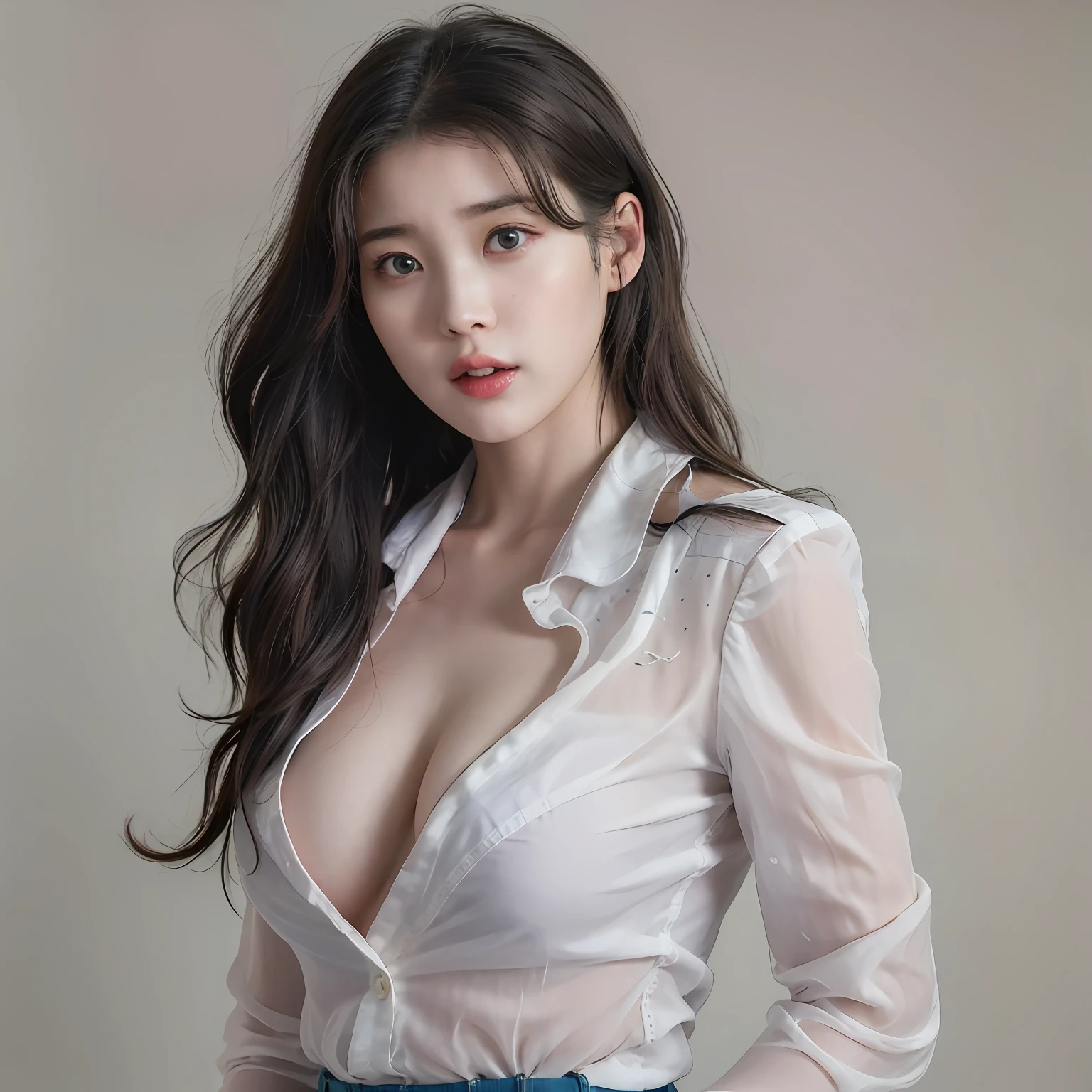 nikon RAW photo,8 k,Fujifilm XT3,photorealistic,realistic, solo, photorealistic, best quality, ultra high res, (skin spots:0.1) sexy expression, stan, modeling, masterpiece, best quality, extremely detailed face, perfect lighting, solo,1girl, sexy sight best quality, ultra high res, photorealistic, ultra detailed, masterpiece, best quality, iu1, tiny butt, lee ji-eun, nipple visible, topless, policewoman shot, photoshoot style, police sexy girl