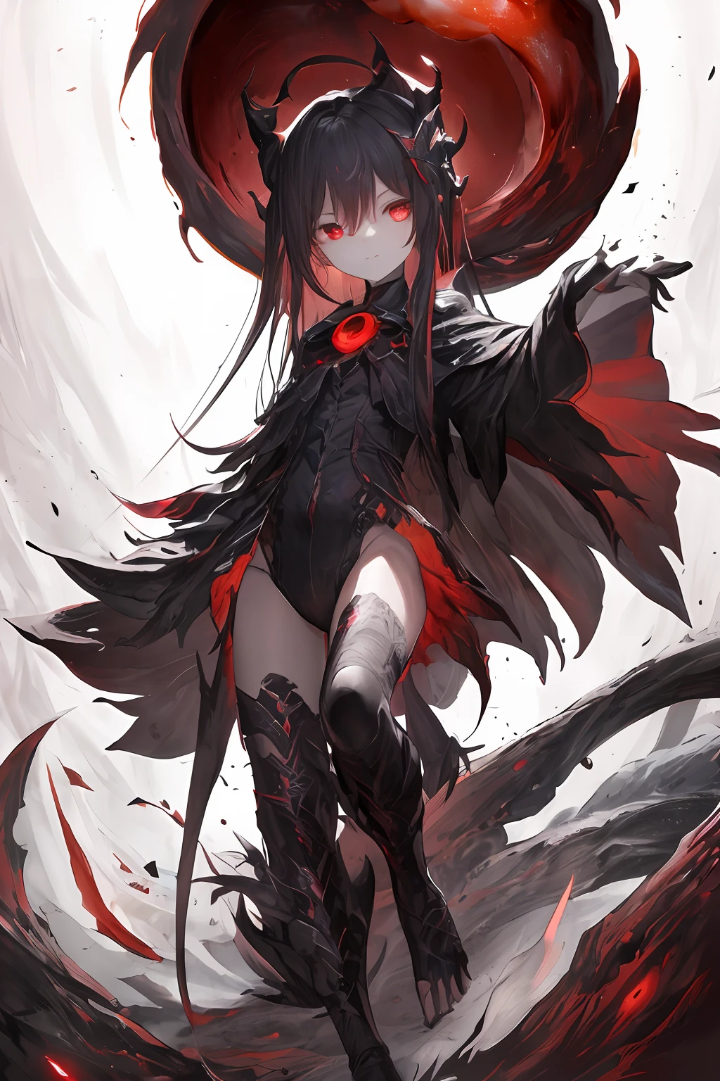 tmasterpiece, Best quality, High quality, (A dark invisible creature,It has a dark red glow and red eyes,Surrounded by darkness:1.2), (Darkness:1.2), abyssal, award winning photography, Depth of field, hdr, Extremely detailed,Trends on ArtStation,Trends on CGSociety,复杂,high detal,Bare feet