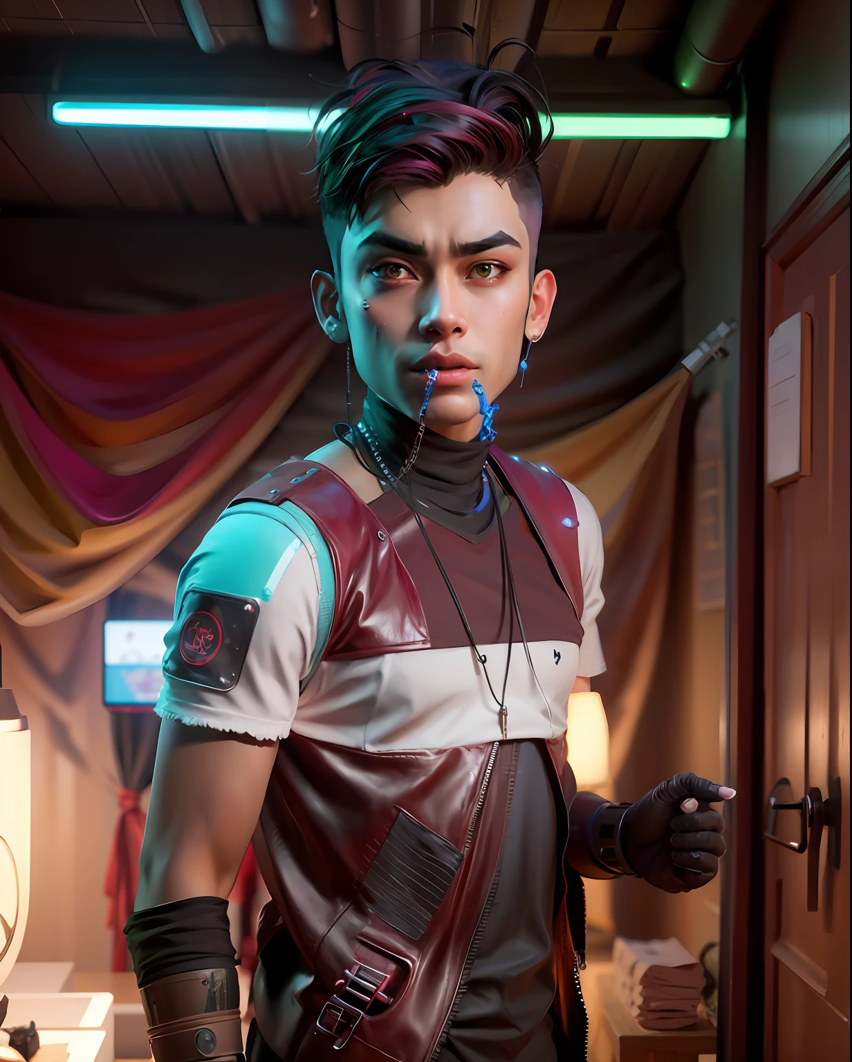 Change background cyberpunk handsome boy, realistic face,8k, ultra realistic