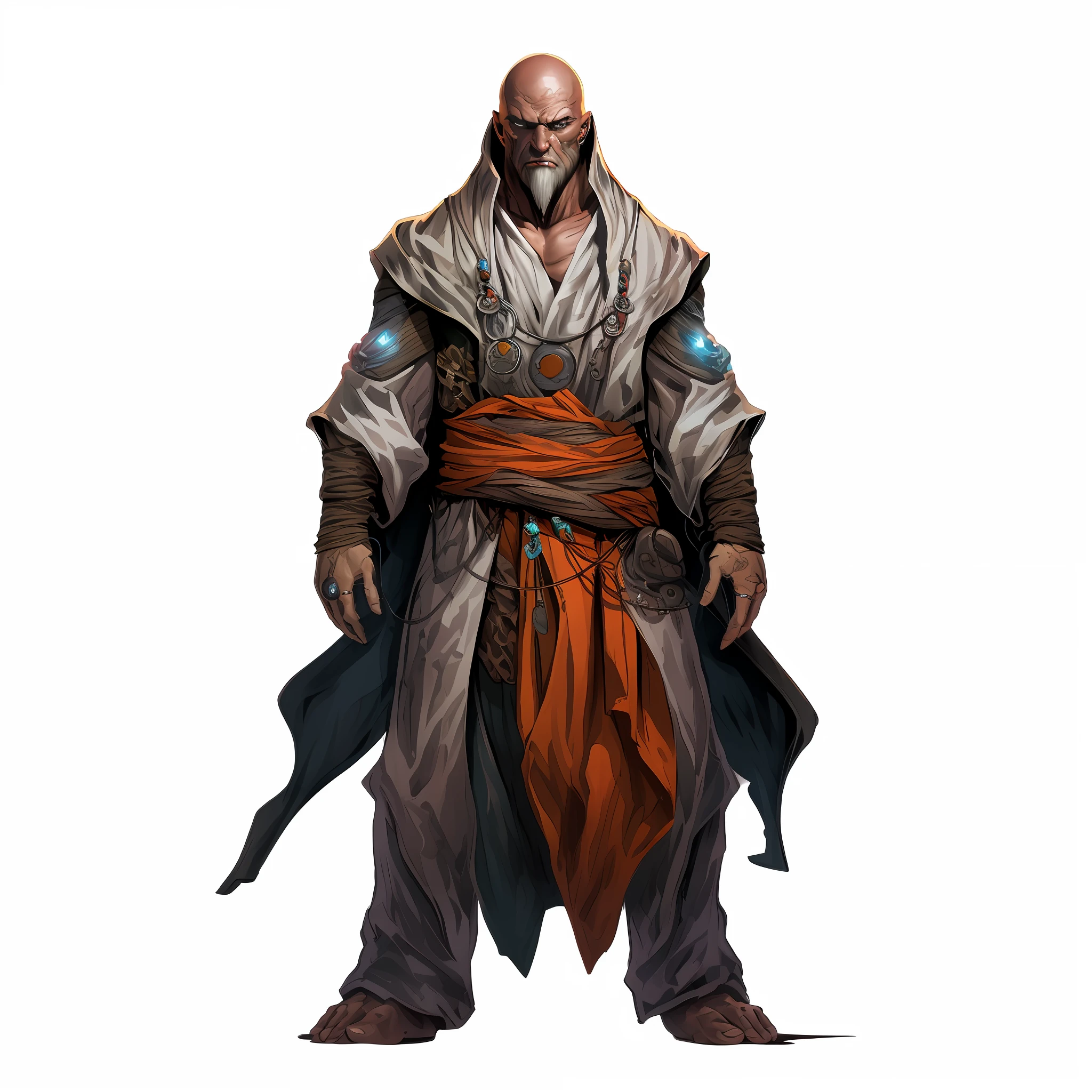 a close up of a man in a costume holding a sword, concept art of a monk, portrait of bedouin d&D, rpg concept art character, D&d dark sun character art, picture of a male cleric, rpg character art, rpg character concept art, djinn human hybrid, epic exquisite  character art, bald male swashbuckler