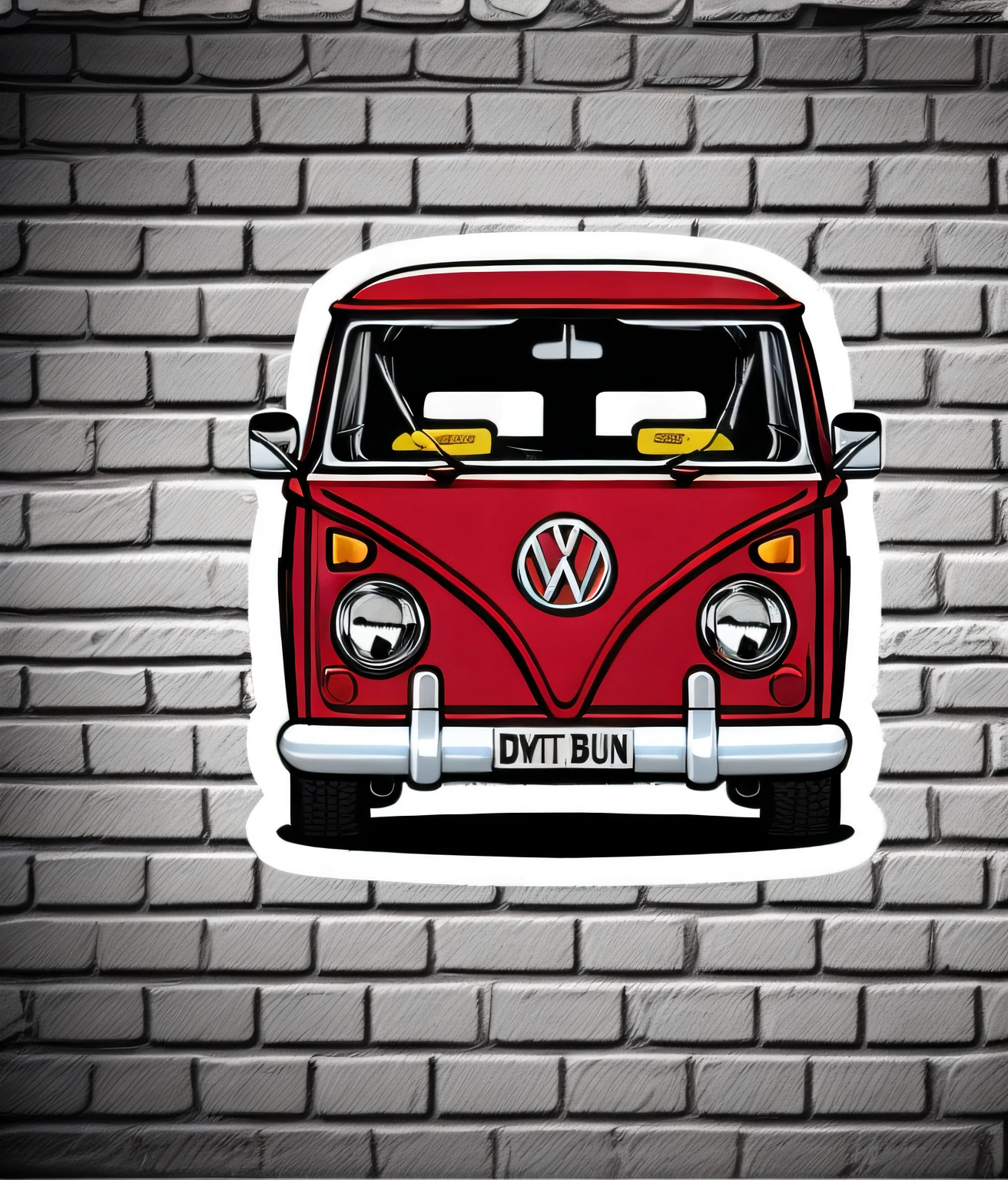 high quality, eye-catching sticker design with a vibrant comic style featuring a Volkswagen Kleinbus classic car