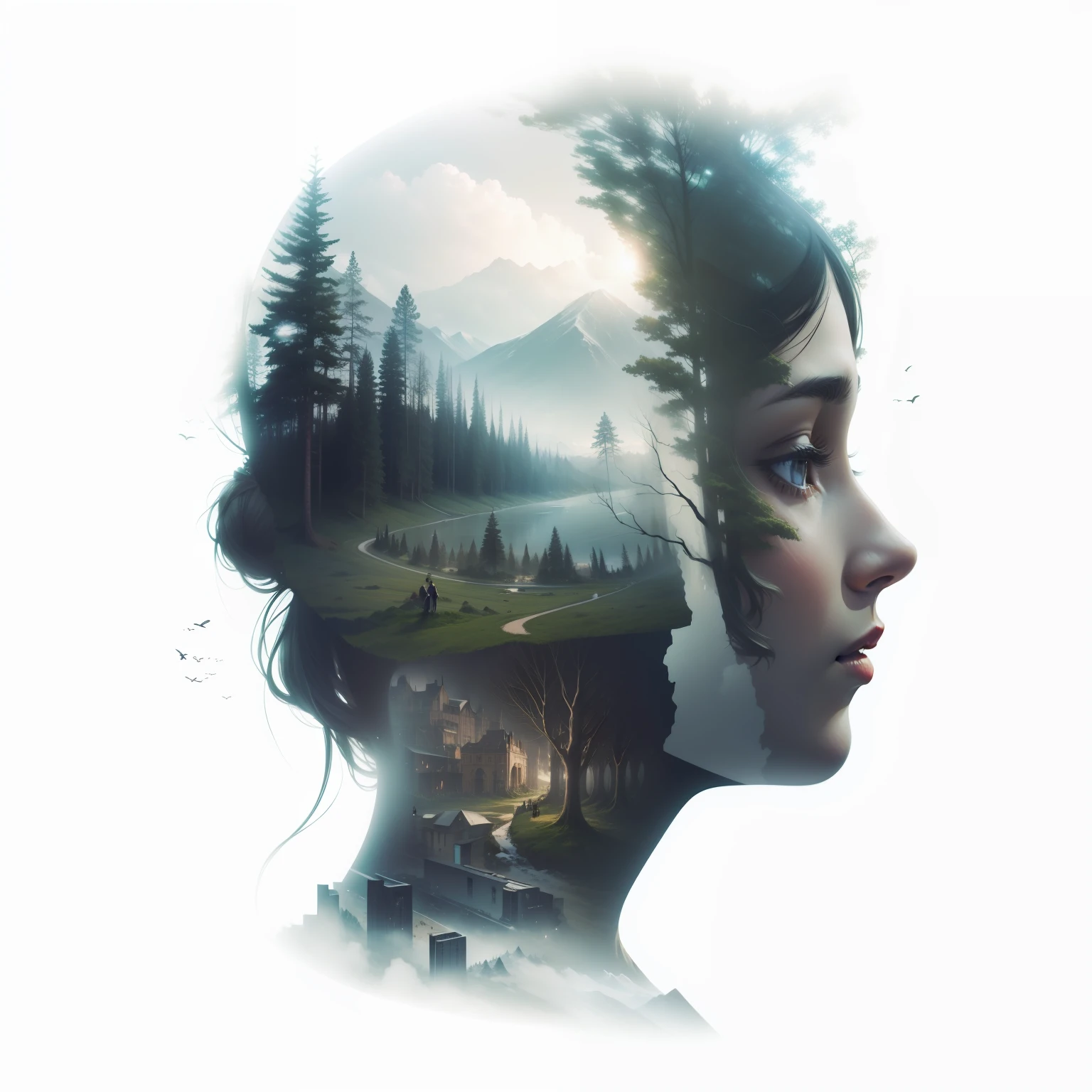 Multiple exposure of people and landscapes