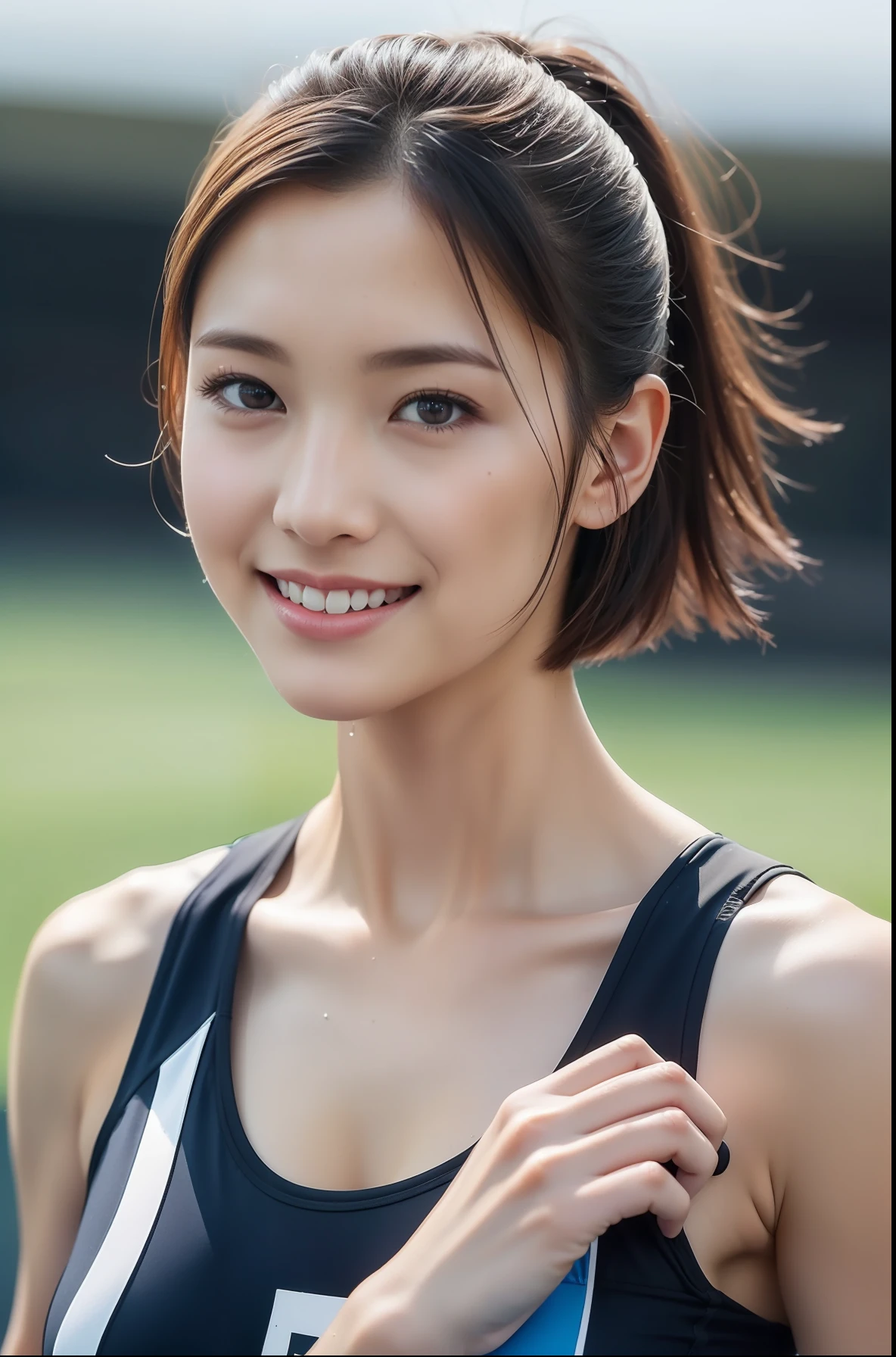 (((full bodyesbian)))、((Track & Field Athletes Women))、((Short-cut hairstyles))、1 Beautiful Girl、Wet uniform、Heavy rain、(((1人)))、Competition uniforms、((stadium))、Transcendent cute、A slight smil、Beautiful breasts、full bodyesbian、hairarmpits、athletic field、((Outstanding style))、((Healthy body))、 、Women in Japan、Photorealsitic、Beautiful detailed eyes、Hyper-Realism、highcontrast、Ultra HD、realistic skin textures、Top image quality、top-quality、超A high resolution、Fine details、Very meticulously