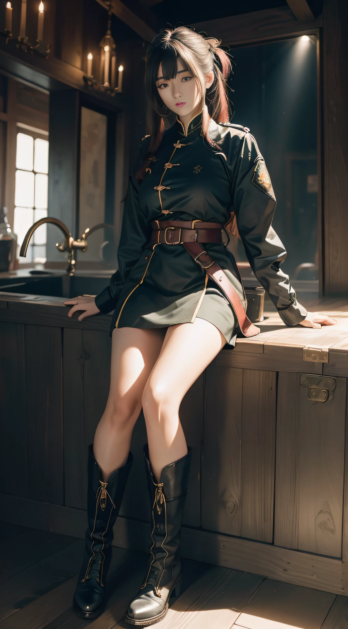 (Masterpiece:1.3),(Best quality:1.2),8K,absurderes,Unity 8k壁紙,(Extremely detailed:1.3),supreme,A high resolution,Amazing,illustration,Beautiful studio soft light,stunningly beautiful,unbelievable Ridiculous,vibrant detail,Cinematic lighting,Moody lighting,Pisif,Award-winning, professional, Highly detailed,Perfect detailed face,1girll,25 age old,Domestic anime,Company of male soldiers,Tianji Wang Hexi,Angel costumes,cabellos largos dorados,long-legged boots,short skirt,Large breasts,full bodyesbian:1.5,
