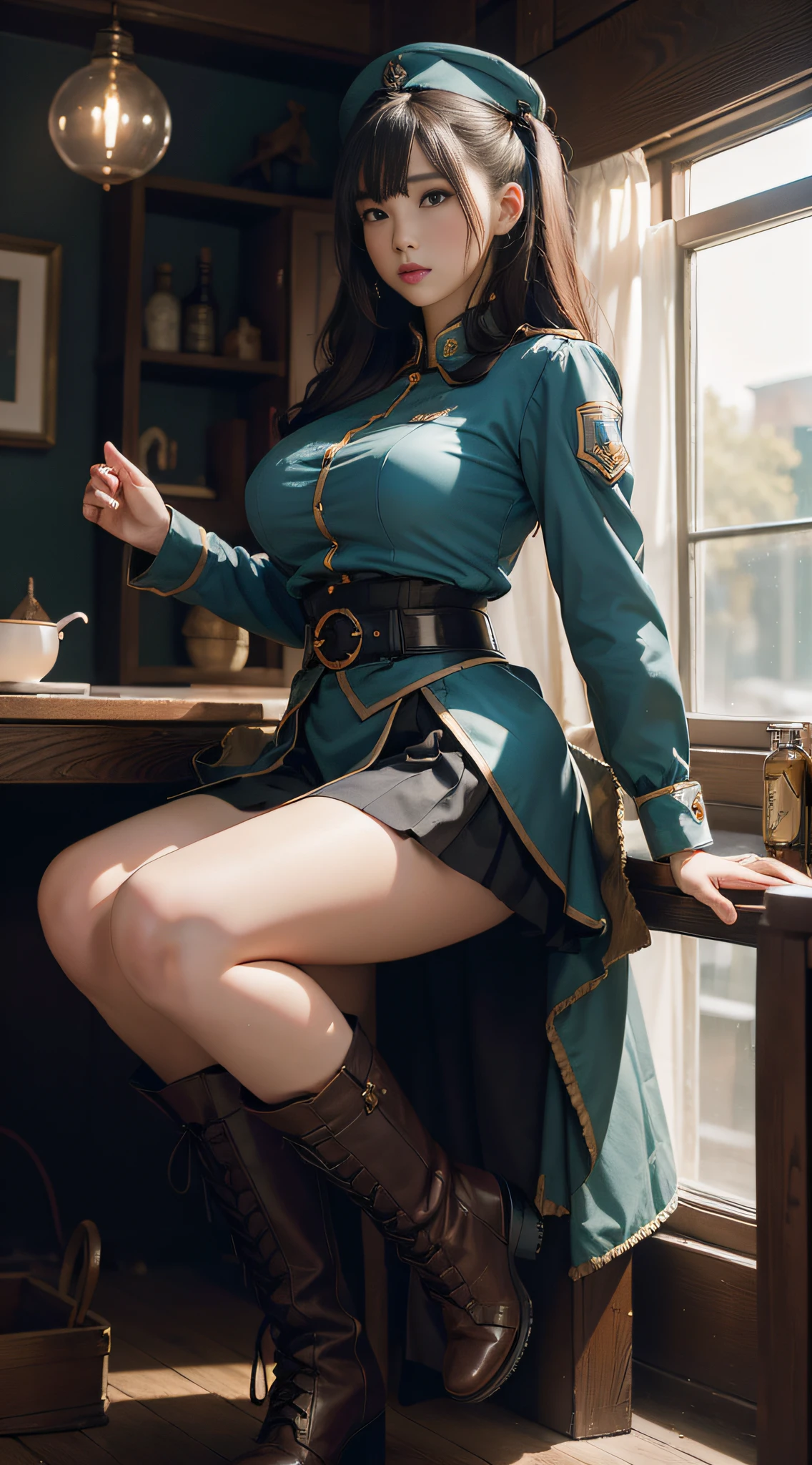 (Masterpiece:1.3),(Best quality:1.2),8K,absurderes,Unity 8k壁紙,(Extremely detailed:1.3),supreme,A high resolution,Amazing,illustration,Beautiful studio soft light,stunningly beautiful,unbelievable Ridiculous,vibrant detail,Cinematic lighting,Moody lighting,Pisif,Award-winning, professional, Highly detailed,Perfect detailed face,1girll,25 age old,Domestic anime,Company of male soldiers,Angel Yan,Angel costumes,cabellos largos dorados,long-legged boots,short skirt,Large breasts,full bodyesbian:1.5,