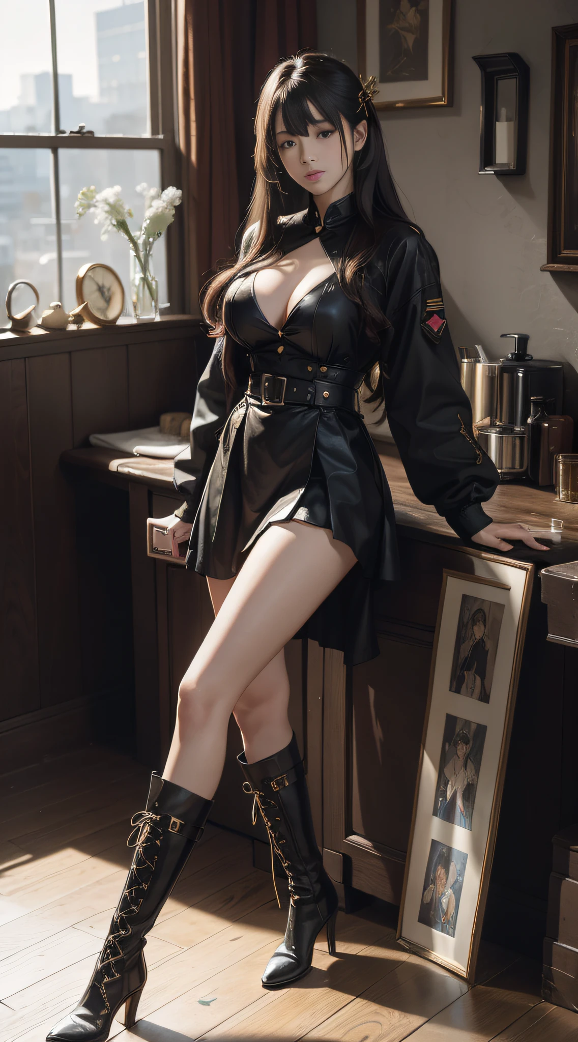 (Masterpiece:1.3),(Best quality:1.2),8K,absurderes,Unity 8k壁紙,(Extremely detailed:1.3),supreme,A high resolution,Amazing,illustration,Beautiful studio soft light,stunningly beautiful,unbelievable Ridiculous,vibrant detail,Cinematic lighting,Moody lighting,Pisif,Award-winning, professional, Highly detailed,Perfect detailed face,1girll,25 age old,Domestic anime,Company of male soldiers,Angel Yan,Angel costumes,cabellos largos dorados,long-legged boots,short skirt,Large breasts,full bodyesbian:1.5,