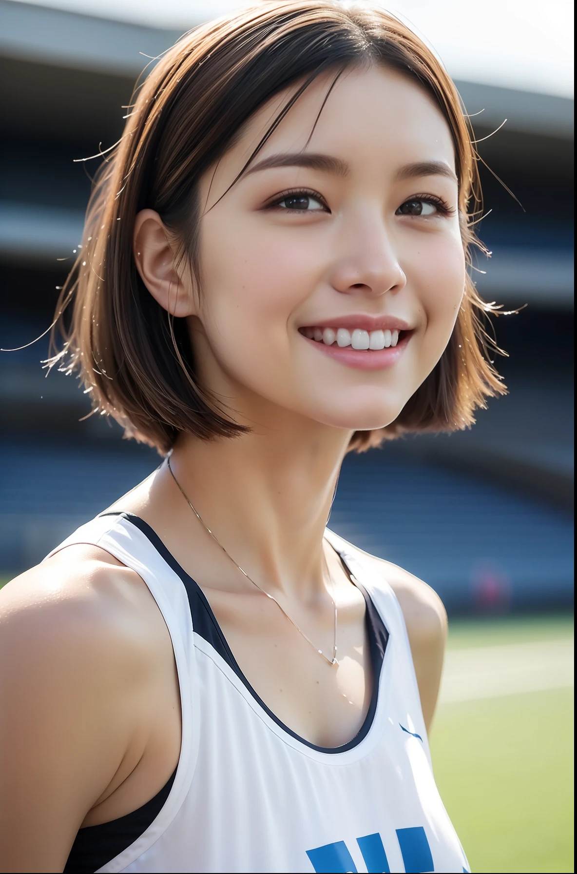 (((full bodyesbian)))、((Track & Field Athletes Women))、Women in Japan、((Short-cut hairstyles))、1 Beautiful Girl、Wet uniform、Heavy rain、(((1人)))、Competition uniforms、((stadium))、Transcendent cute、A slight smil、Beautiful breasts、full bodyesbian、hairarmpits、athletic field、((Outstanding style))、((Healthy body))、 Photorealsitic、Beautiful detailed eyes、Hyper-Realism、highcontrast、Ultra HD、realistic skin textures、Top image quality、top-quality、超A high resolution、Fine details、Very meticulously