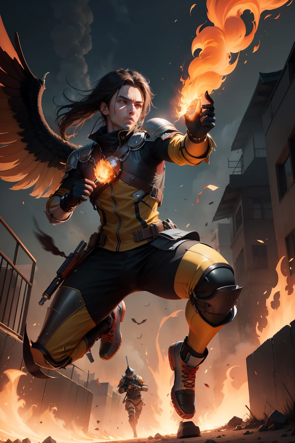 Create a new agent that is a fusion of Jett's and Phoenix's styles and personalities. This agent is called "Pyrojet", uma mistura perigosa de fogo e agilidade. Pyrojet possesses Jett's body and appearance, with its agility and fast movements. No entanto, His costume and weapons are engulfed in flames, showing Phoenix's influence. Ademais, Pyrojet tem a habilidade de controlar o fogo com maestria, podendo conjurar chamas ardentes para atacar os inimigos. Sua habilidade especial, called "Hell Rush", permite que Pyrojet se mova rapidamente pelo mapa, deixando um rastro de fogo por onde passa. Esse rastro de fogo causa dano aos inimigos que o tocam, as well as temporarily disorienting them. This ability can be used both to flank opponents and to create a fire barrier, bloqueando o caminho dos oponentes. Ademais, Pyrojet also possesses the individual abilities of Jett and Phoenix. He can throw flaming blades like Jett, causando dano aos inimigos e deixando-os queimando. It can also conjure a wall of flames like Phoenix, blocking the view and causing damage to enemies crossing it. Pyrojet brings with it the fury of fire and the speed of the air current. Your game strategy involves fast and precise movements, combinados com ataques ardentes. He is able to surprise enemies with his agility and create hellish chaos on the battlefield, deixando-os desorientados e queimando. ((VALORANT))