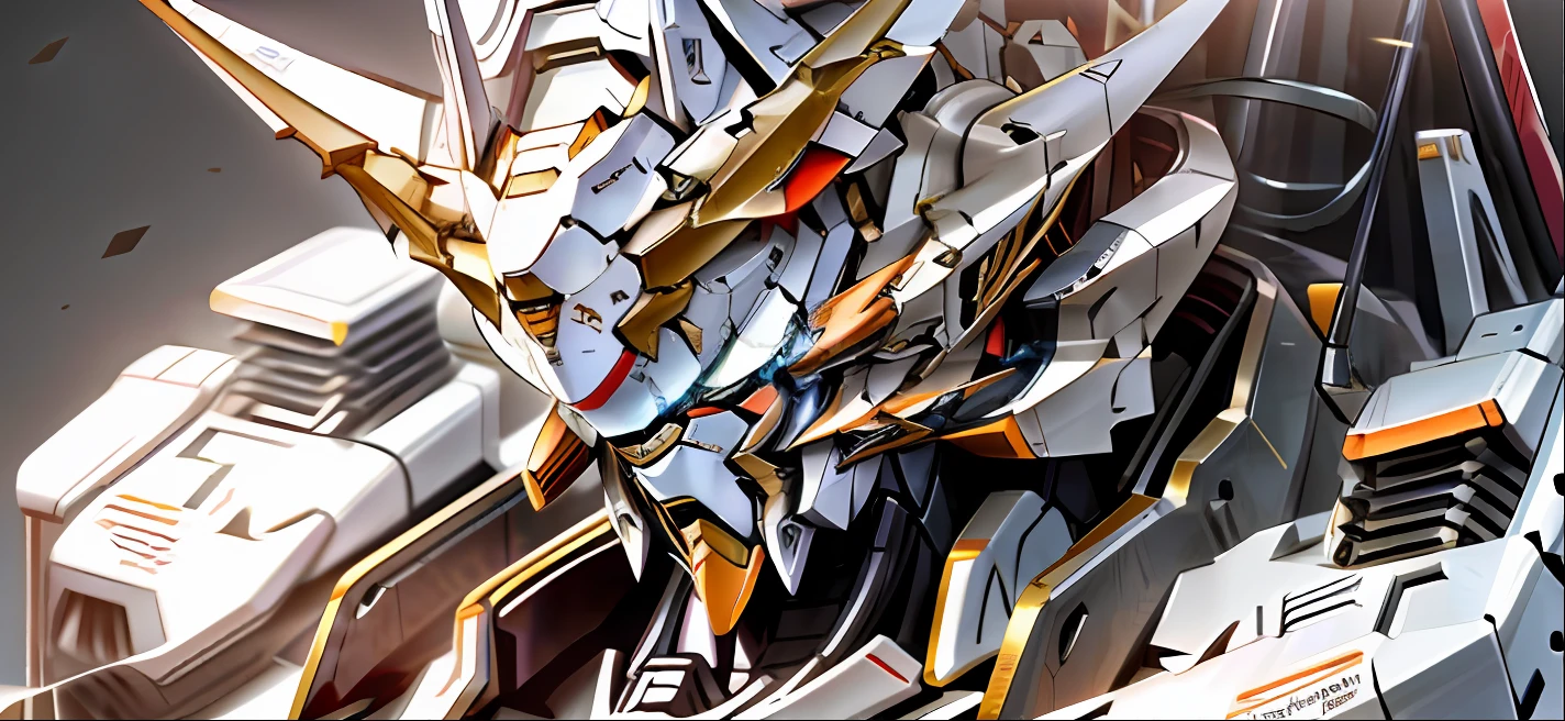 Close-up of robot-like objects，There is a big head, alexandre ferra white mecha, cool mecha style, inspired by Krenz Cushart, ethereal and mecha theme, Official artwork, anime large mecha robot, high detailed official artwork, Barbatos Gundam, Alexander Ferra Mecha, Detailed key anime art, barbatos mobile suit