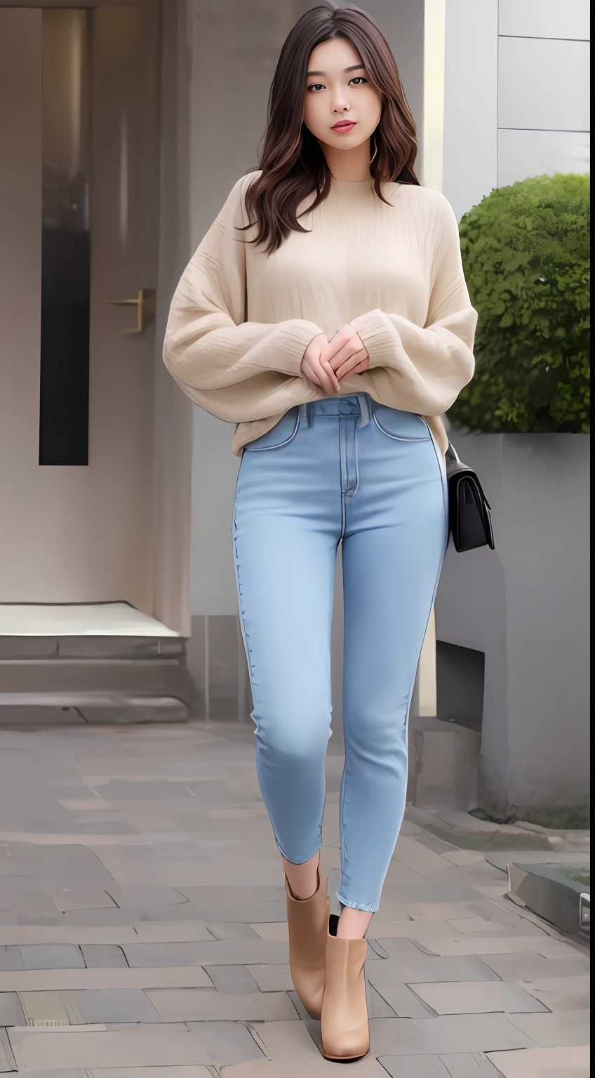 ((、top-quality、8K、​masterpiece:1.3)), full body Esbian, long legged, foco nítido:1.2, Beautiful woman with perfect body shape:1.4, Slender Abs:1.1,, ((Night City View、)), Highly detailed facial and skin texture, A detailed eye, 二重まぶた、Plain clothe、30-years old、fashion magazine、Plain clothe、full body Esbian、Brown hair、Oversized sweaters and leggings、station、
