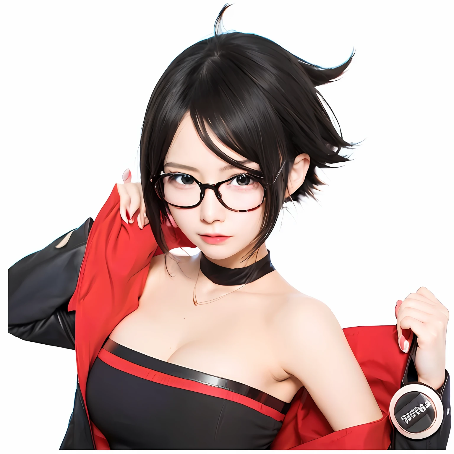 anime girl with glasses and a red jacket posing for a picture, range murata and artgerm, portrait of tifa lockhart, artgerm and atey ghailan, persona 5 art style wlop, ig model | artgerm, extremely detailed artgerm, portrait of a female anime hero, style artgerm, official character art