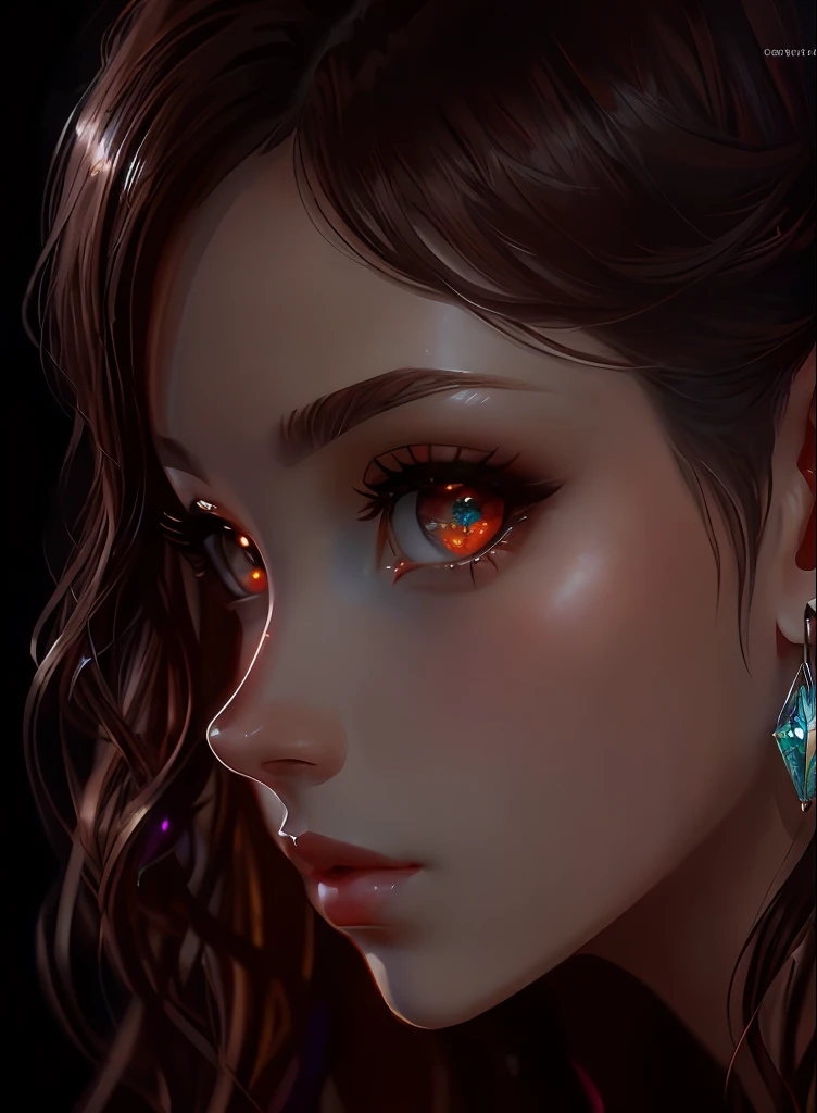 ((top-quality)), ((masterpiece)), ((realisitic)), (detaileds),animesque、anime styled、 (1人の女性)Earrings only accessories、Close up portrait of woman with dark brown hair、Very beautiful glowing eyes, Like crystal clear glass、Tank Tops、Summer clothes、4K high-definition digital art、stunning digital illustration、Stunning 8K artwork、colorfull digital fantasy art、Colorful and bright、beautiful digital works of art、Colorful Digital Anime Art、Portrait of beautiful woman、8K HD Digital Wallpaper Art、 Gorgeous Digital Painting