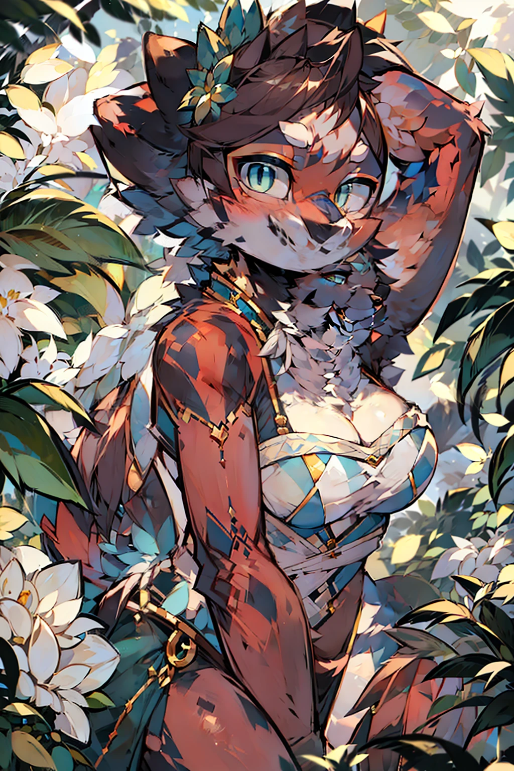 DBfantasyart, masterpiece, 1girl, 8K resolution, cinematic render of beautiful sexy female character design,Gardenia genie,fashionable, concept art, messy hair, highly detailed, smirk