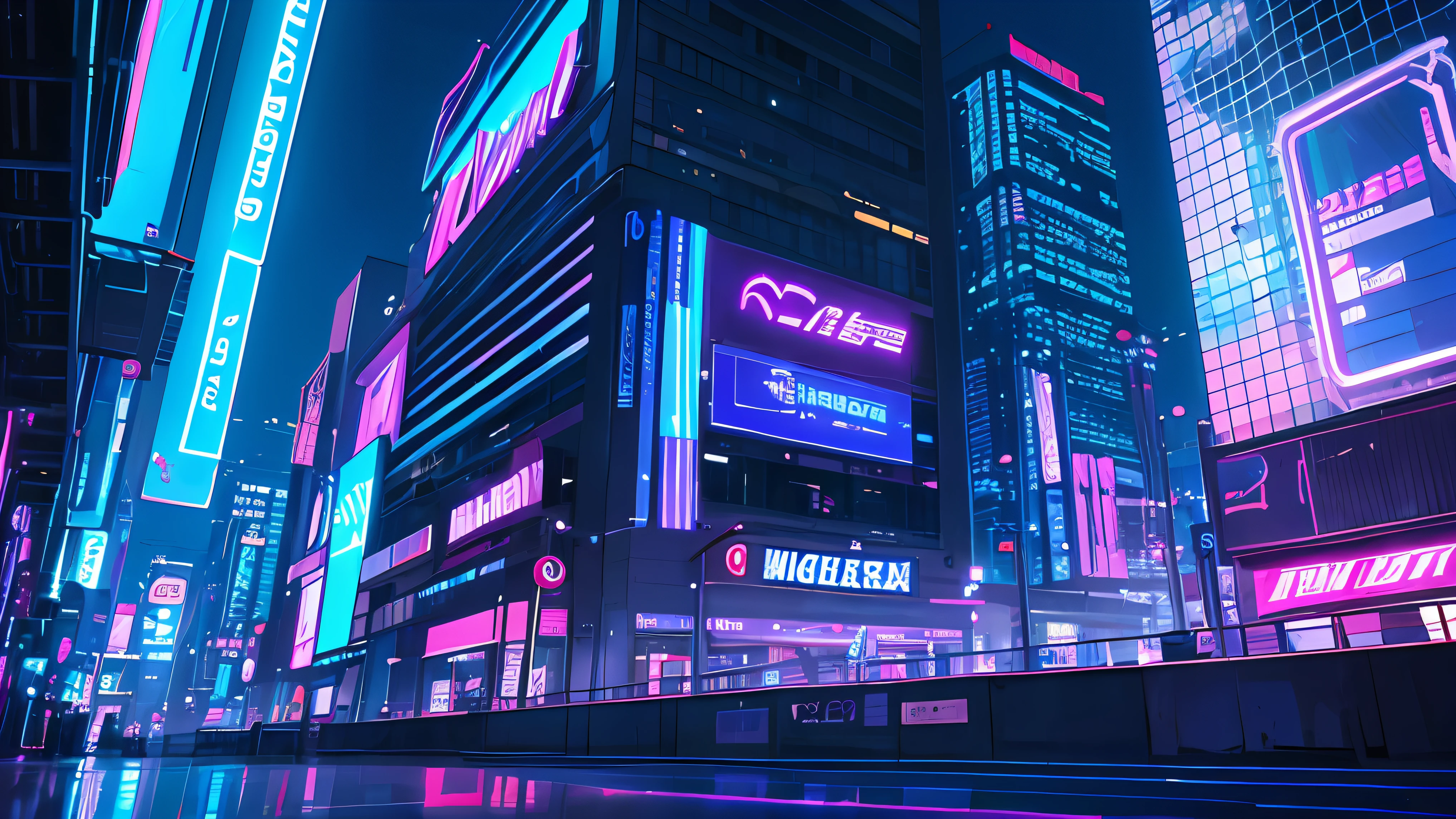 (masterpiece, top quality, best quality, official art, beautiful and aesthetic:1.2),(blue purple neon lighting), (vibrant glow), dynamic colors, striking contrast, futuristic vibe, electric energy,reflective surfaces,(cityscape:1.3),8k,official wallpaper, (cyberpunk:1.2) ,futrue