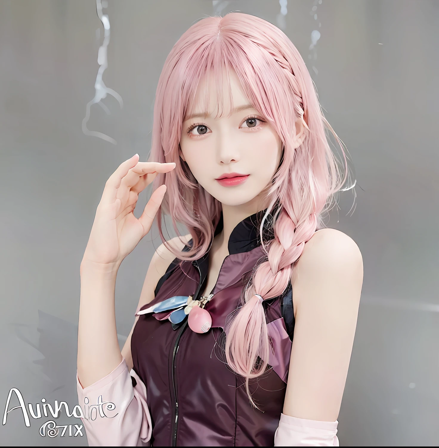 masterpiece, best quality,portrait of 1girl, glossy pink lips, long hair, pink hair
