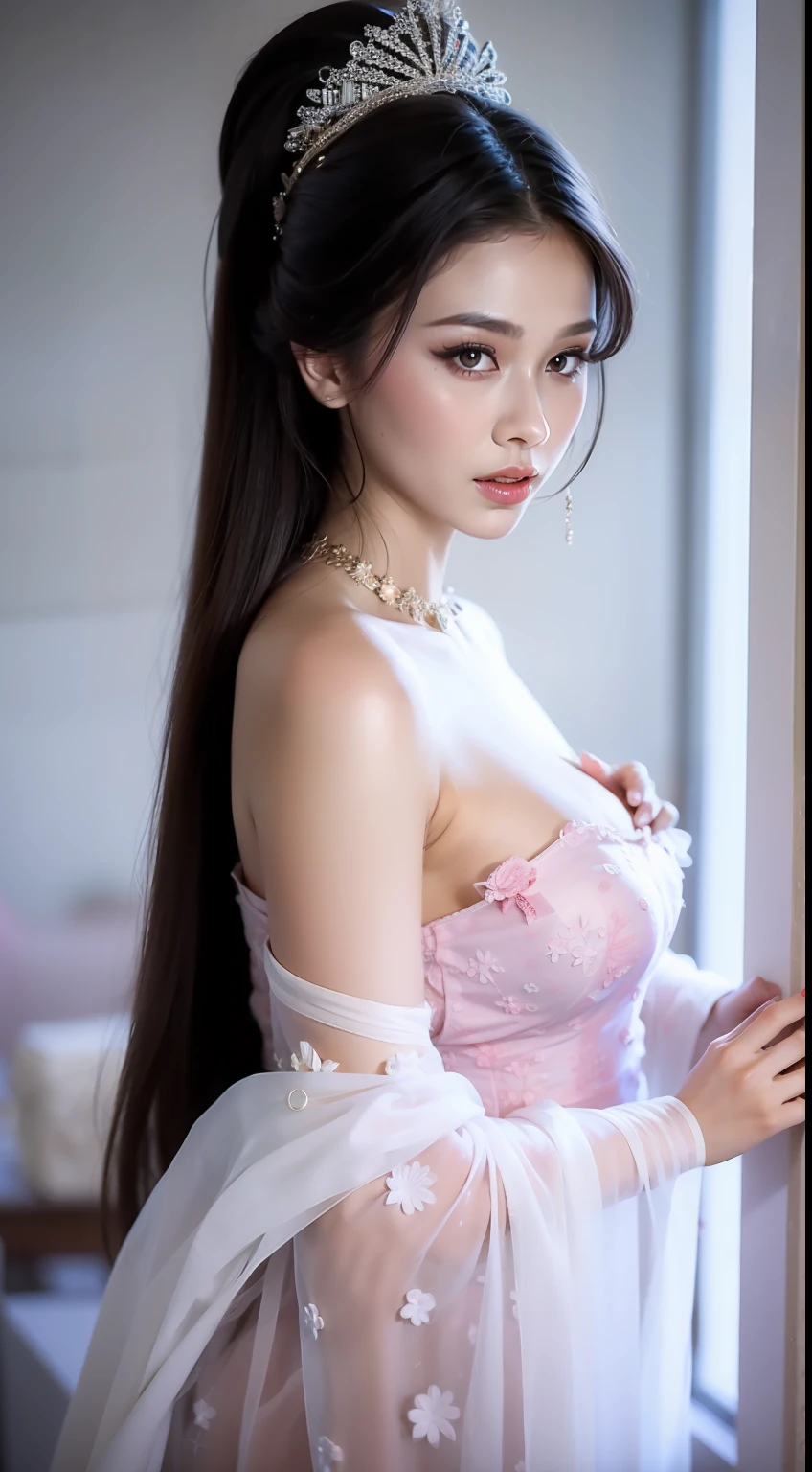 Fashion model 20 years old [[[[closeup cleavage]]]], [[[[boobgasm]]]], [[[[coll]]]], [[[[bshoulders]]]], perfect  eyes, Perfect iris，Perfect lips，perfect teeth，Perfect skin，Long face，slender nose，tall nose bridge，Soft front light，hdr，Movie girl，Simple hairstyle，light make-up，Casual，（pastel colour：1.2）