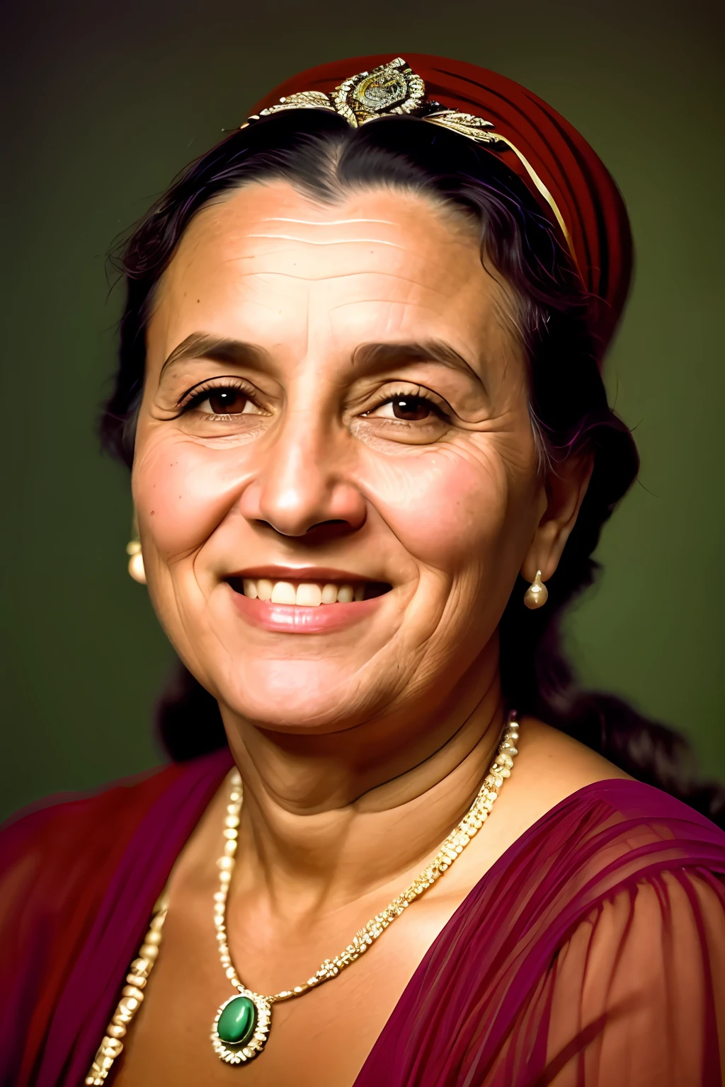 Uma fotografia colorida de uma (mulher idosa:1.5)com um sorriso feliz, highlighting your expression wrinkles, vestindo um vestido social. Sua pose e postura sao de uma senhora muito gentil. It is a promotional portrait in the style of Taras Shevchenko, inspirado em Yousuf Karsh, An epic and elegant representation, taking inspiration from Wladyslaw Strzeminski and Paweł Kluza.