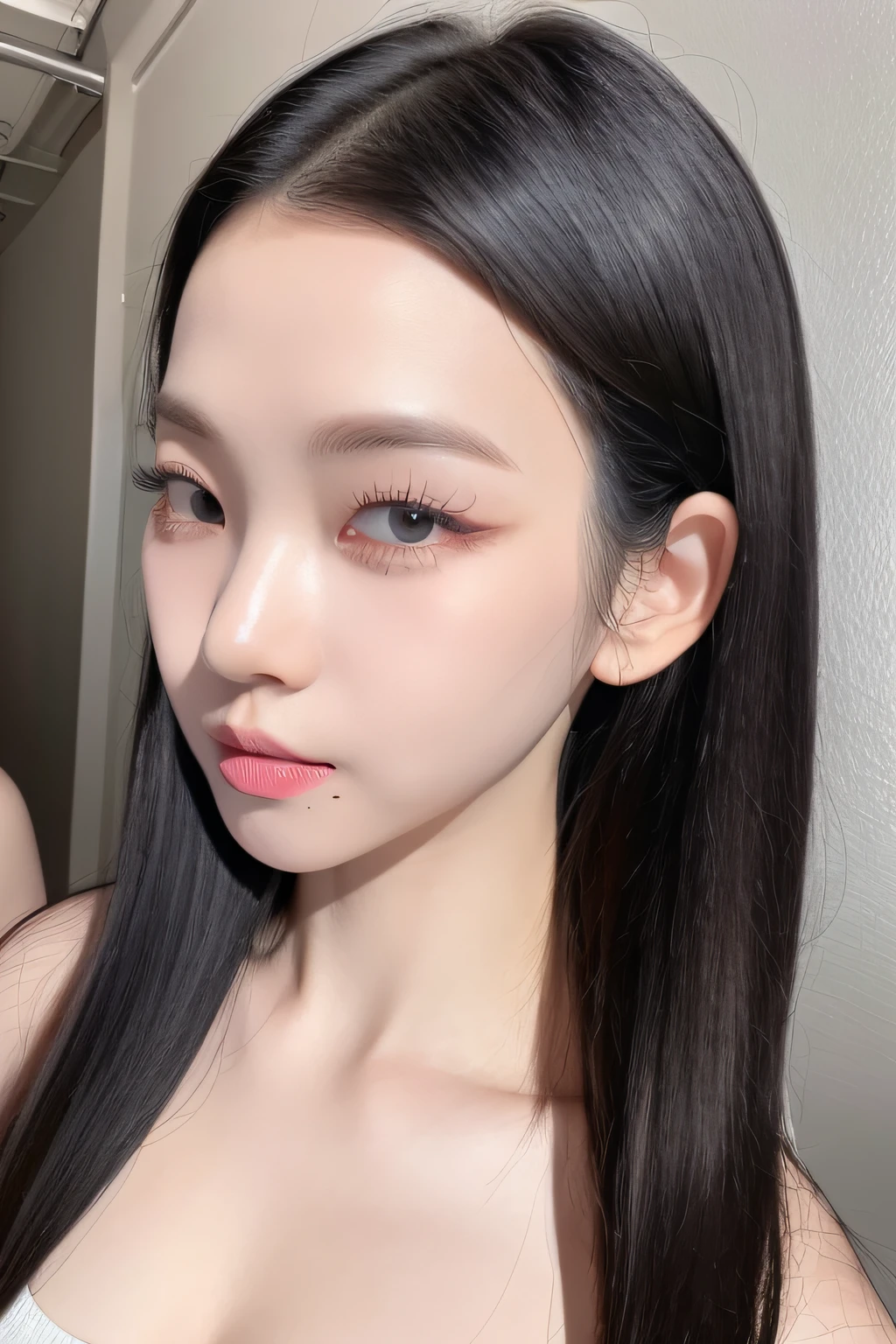 (8K、4K、Top image quality、hight resolution、超A high resolution:1.1)、(masterpiece、realisitic、Photorealsitic:1.1)、1girl in、faces、a closeup、Twin-tailed、blonde hair、Black eyes、Cold eyes、absurdly long hair、long eyeslashes、eyeshadows、a small face、big eye、clean nose
Bare shoulders、
highly contrast、