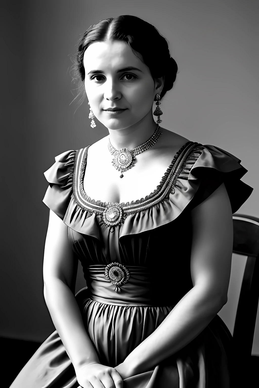 Um retrato b&w de uma (mulher idosa:1.5), enhancing your expression wrinkles, vestindo um vestido social. Sua pose e postura sao de uma senhora muito gentil. It is a promotional portrait in the style of Taras Shevchenko, inspirado em Yousuf Karsh, An epic and elegant representation, taking inspiration from Wladyslaw Strzeminski and Paweł Kluza.