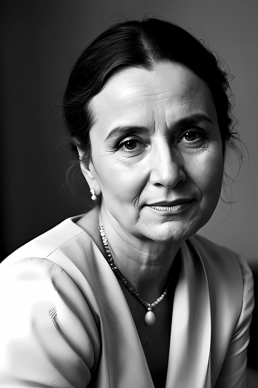 Um retrato b&w de uma (mulher idosa:1.5), enhancing your expression wrinkles, vestindo um vestido social. Sua pose e postura sao de uma senhora muito gentil. It is a promotional portrait in the style of Taras Shevchenko, inspirado em Yousuf Karsh, An epic and elegant representation, taking inspiration from Wladyslaw Strzeminski and Paweł Kluza.