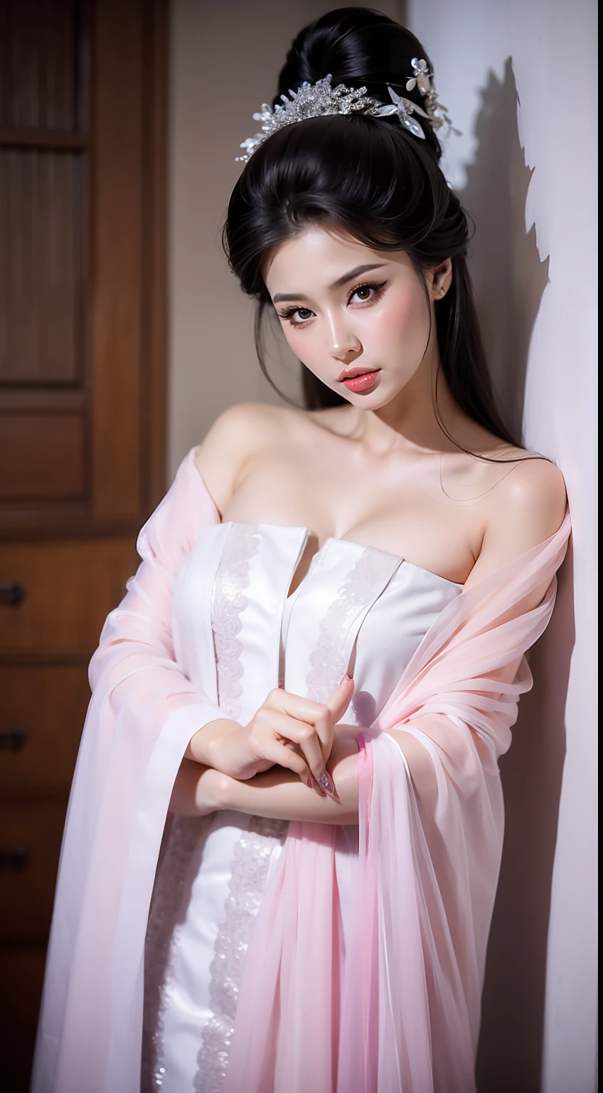 Fashion model 20 years old [[[[closeup cleavage]]]], [[[[boobgasm]]]], [[[[coll]]]], [[[[bshoulders]]]], perfect  eyes, Perfect iris，Perfect lips，perfect teeth，Perfect skin，Long face，slender nose，tall nose bridge，Soft front light，hdr，Movie girl，Simple hairstyle，light make-up，Casual，（pastel colour：1.2）