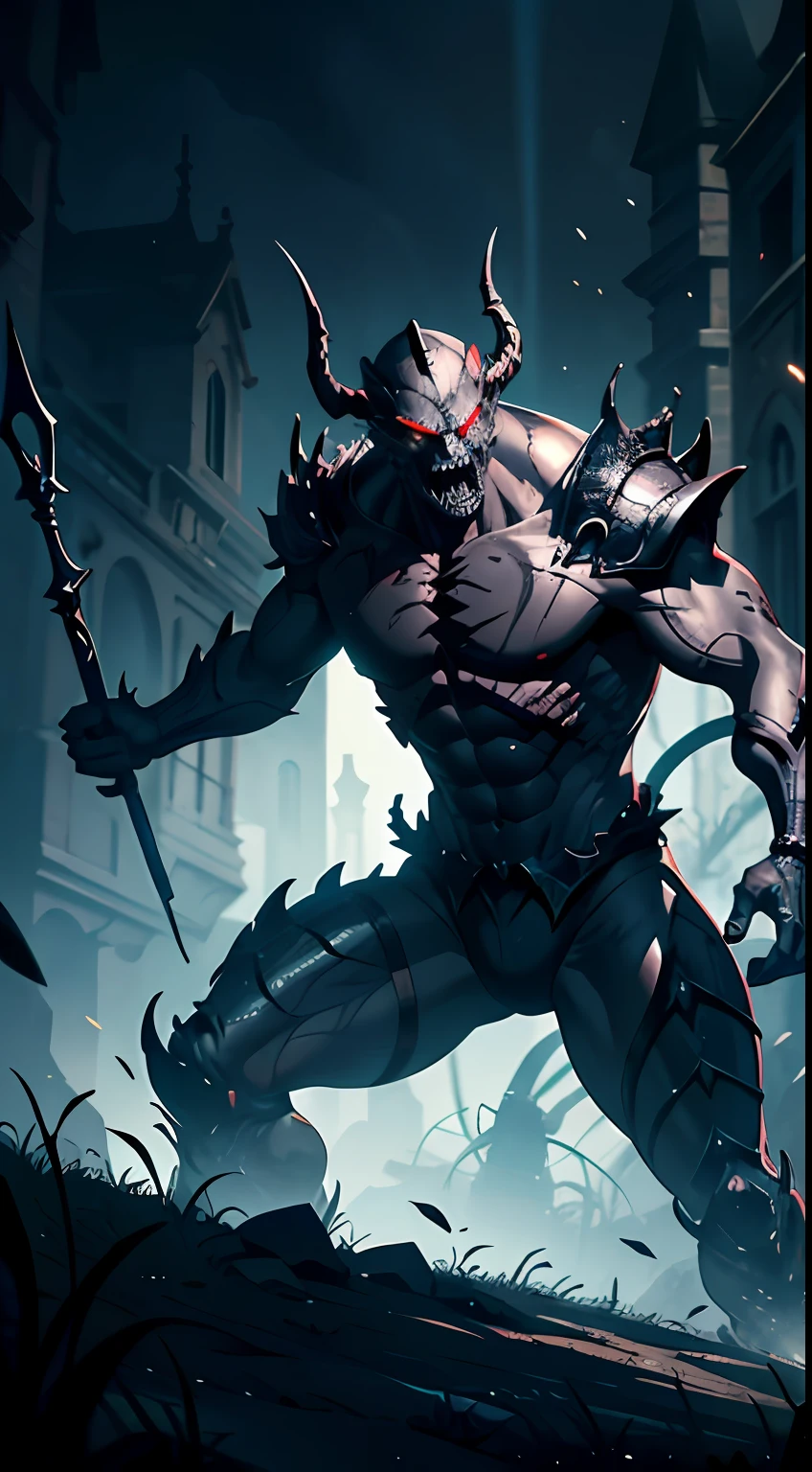 A huge demon from hell,standing on your feet,(It has snake-like scales on its body),(Detailed face description),Handheld magic weapon,The vista is a bloody battlefield of carnage,The vista is of various imps dancing with their teeth and paws,(Dark black tones),(8k wallpaper),(CG style),(Watercolor style painting),(Noticeable light and shadow effects),(Ray traching),(There is light particle tracing),(Fantasy mythological style),style of surrealism,(Unreal Engine5),(Extremely expressive drawing technique),(Masterpiece),(Made by a master),(Photography Award),RAY
