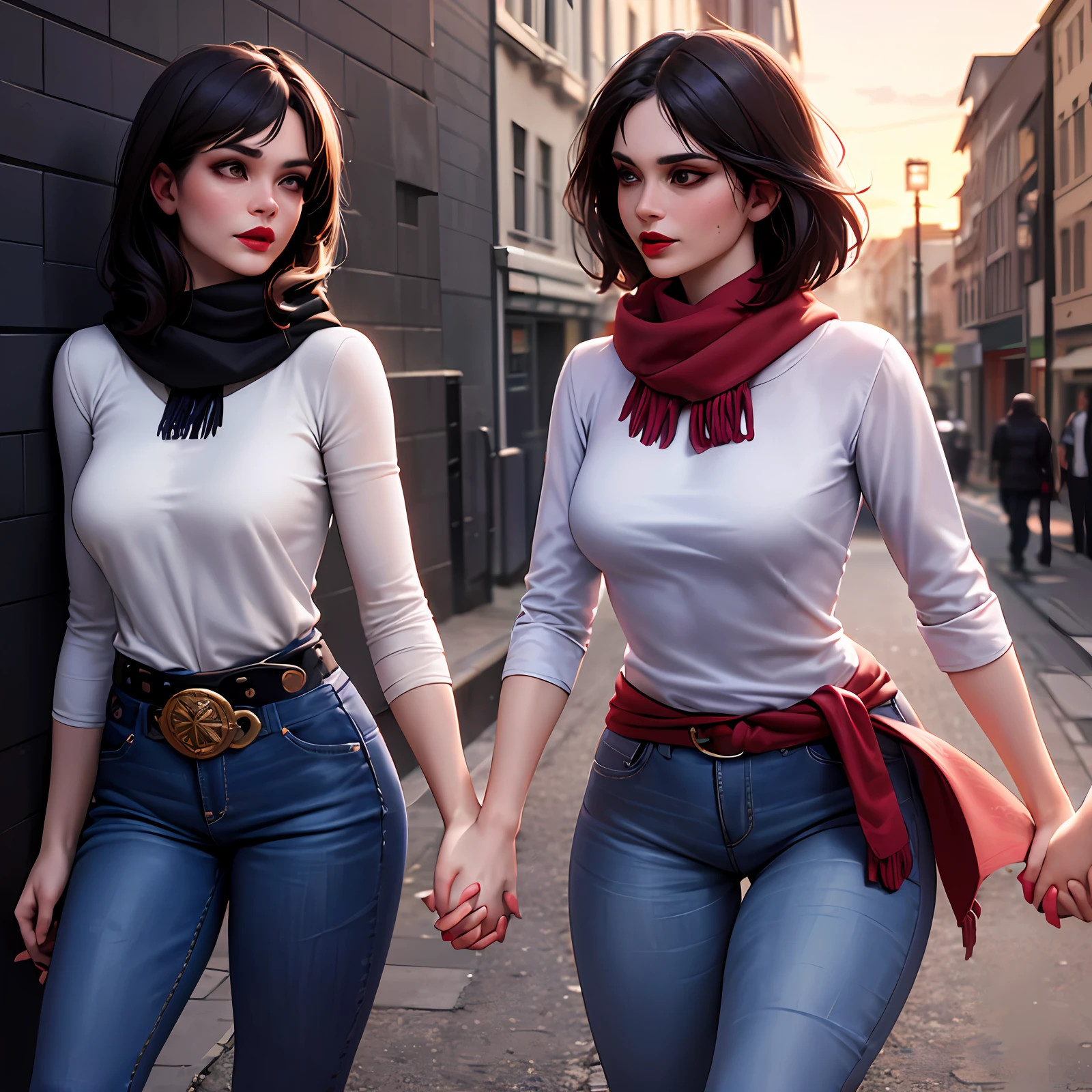 occsan
(tousled hair:1.4)
(red lips, biting_own_lip:1.4)
(crepuscular_ray, at dusk, at night:1.4)
(shirt:1.4), (jeans:1.4), (downblouse, leaning forward:1.3), (scarf around waist:1.4), seethru button-front pullover, (trenchcoat:1.2), (large belt:1.4)
(sitting in street:1.4), (against wall:1.4)
(sagging breasts:1.5), (slim, thin, small waist:1.3), (bf_holding_hands:1.3)
realistic, best quality, photo-realistic
8k, best quality, masterpiece, realistic, photo-realistic