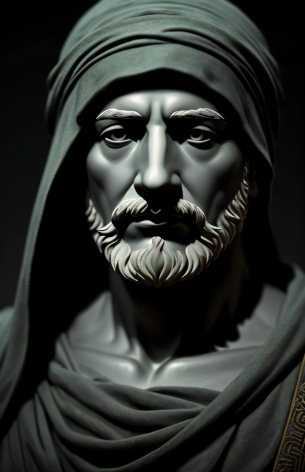 an old Greek philosopher, sage, stoic, made with black stone;, Epicteto, Phantasmagorical appearance, estilo de escultura por Giovanni Strazza, profundidade de foco bokesharp, Sombras, mistborn, nevoeiro, muito alto detalhado, cinematic lighthing, Kinematic, alto detalhado, Ultra Detalhado, Highlight lighting, cores muito divinas, fundo neutro, Moody, , fotorrealista, cinematographic scene, super detalhada, Hiper realista, luzes brilhantes realista, 8k, HDR