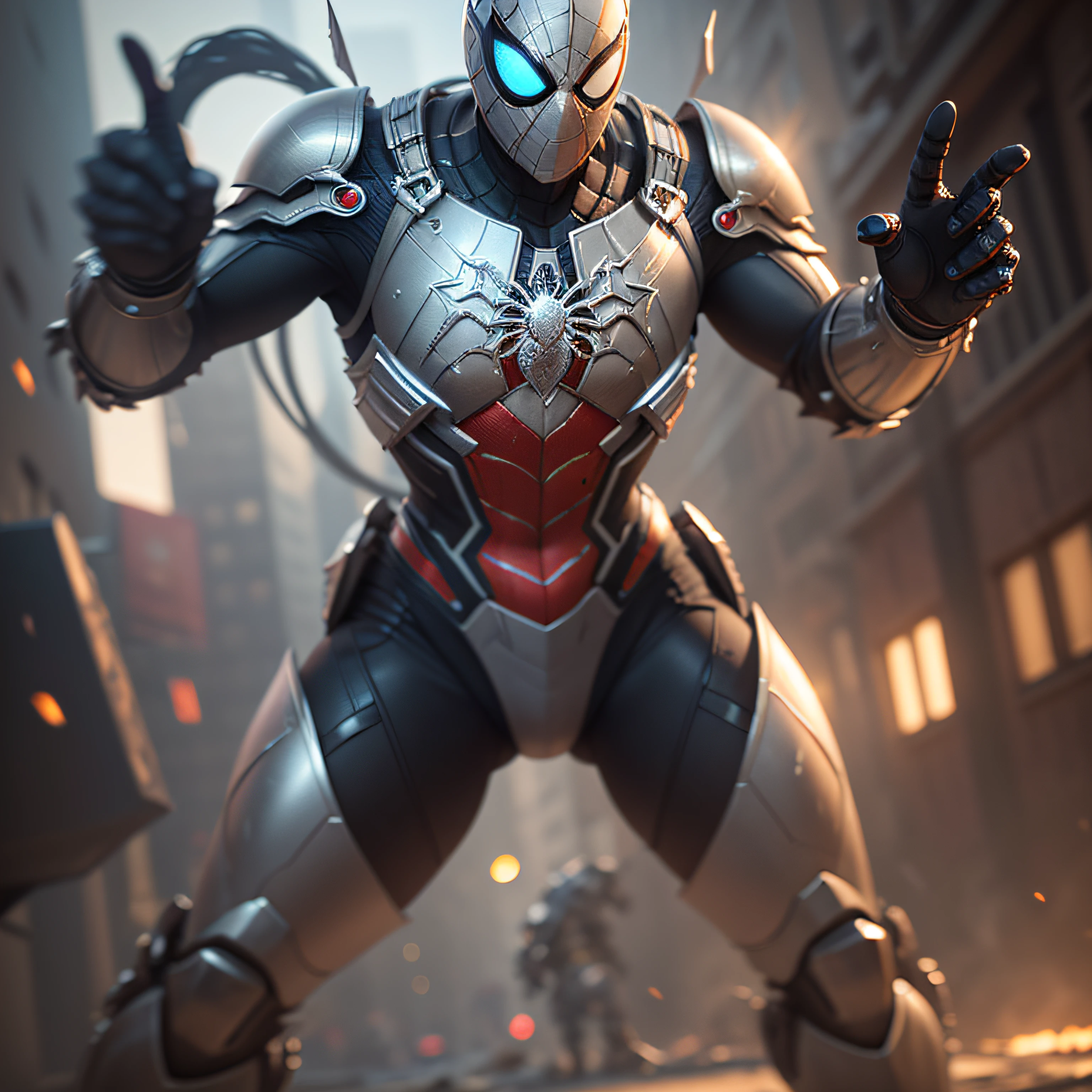 3D rendering of a [Spider-Man| Cyborg] highly detailed using cybernetics and intricate detail armor with armored plates, HDR, 8k, subsurface scattering, specular light, high resolution, octane rendering, ray tracing