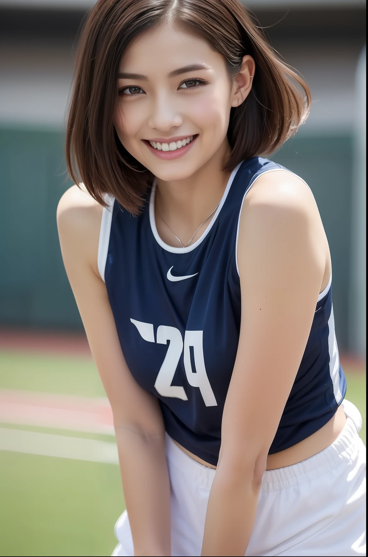 (((full bodyesbian、beauty legs)))、((Track & Field Athletes Women))、Women in Japan、((Short-cut hairstyles))、1 Beautiful Girl、Wet uniform、Heavy rain、(((1人)))、Competition uniforms、((stadium))、Transcendent cute、A slight smil、Beautiful breasts、full bodyesbian、hairarmpits、athletic field、((Outstanding style))、((Healthy body))、 Photorealsitic、Beautiful detailed eyes、Hyper-Realism、highcontrast、Ultra HD、realistic skin textures、Top image quality、top-quality、超A high resolution、Fine details、Very meticulously