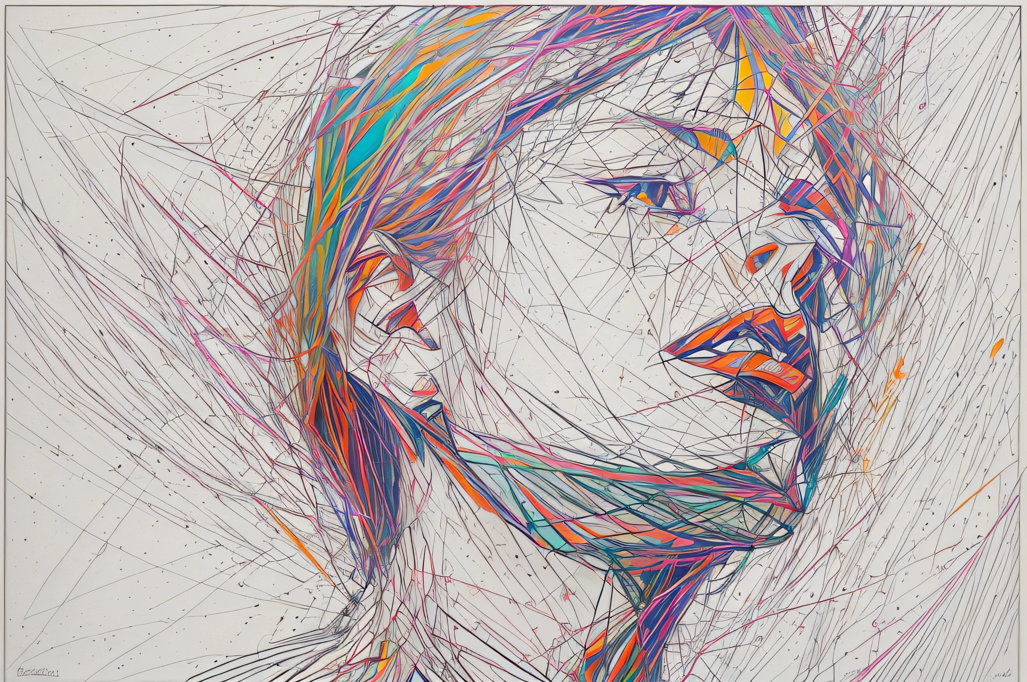 Portrait of a woman, abstract expressionism, white background, Partial coloring,