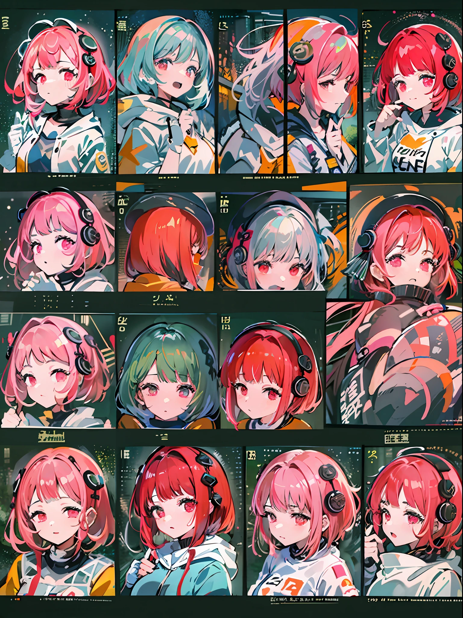 8K分辨率、((top-quality))、((masterpiece))、((ultra-detailliert))、1 woman、独奏、incredibly absurdness、Oversized hoodies、headphones、Street、plein air、Rain at night、neons、Shortcut Hair、Brightly colored eyes、Hands in pockets、shortpants、water dripping、red hairs、Bob Hair