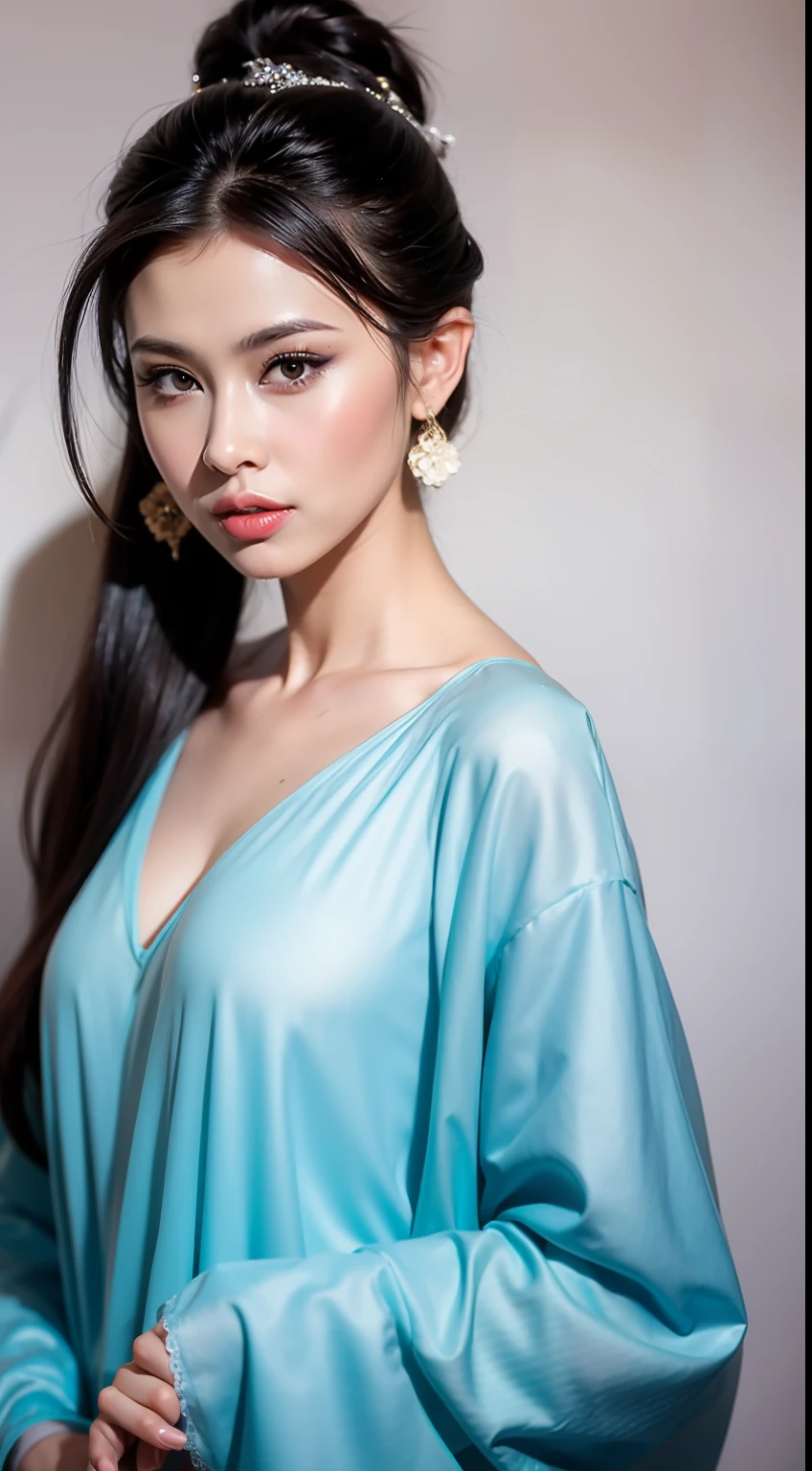 Fashion model 20 years old [[[[closeup cleavage]]]], [[[[boobgasm]]]], [[[[coll]]]], [[[[bshoulders]]]], perfect  eyes, Perfect iris，Perfect lips，perfect teeth，Perfect skin，Long face，slender nose，tall nose bridge，Soft front light，hdr， girl，Simple hairstyle，light make-up，Casual，（pastel colour：1.2）