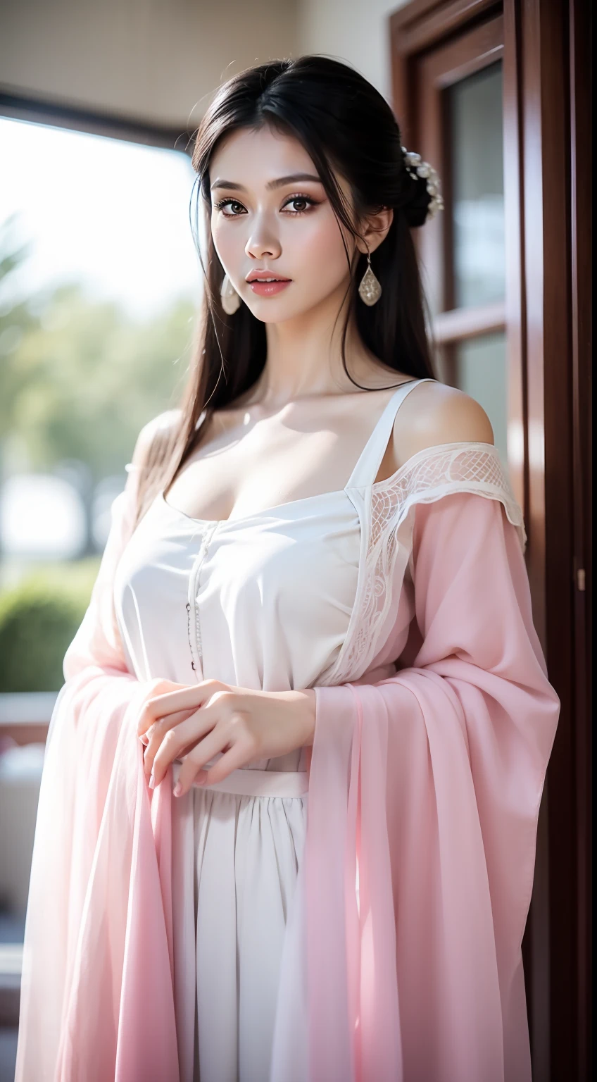 Fashion model 20 years old [[[[closeup cleavage]]]], [[[[boobgasm]]]], [[[[coll]]]], [[[[bshoulders]]]], perfect  eyes, Perfect iris，Perfect lips，perfect teeth，Perfect skin，Long face，slender nose，tall nose bridge，Soft front light，hdr， girl，Simple hairstyle，light make-up，Casual，（pastel colour：1.2）