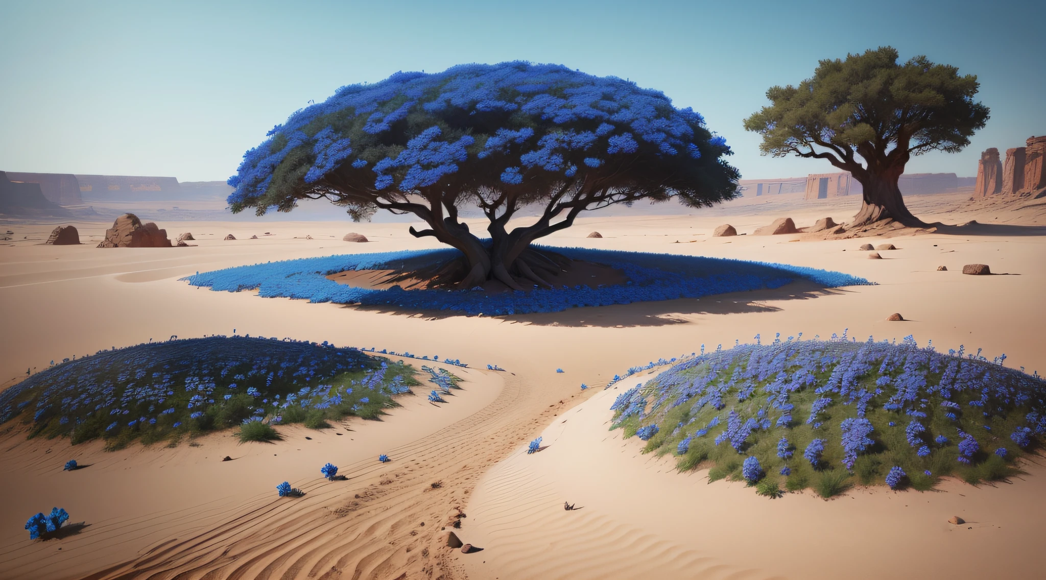 blue Flowers on Mars, with a giant tree