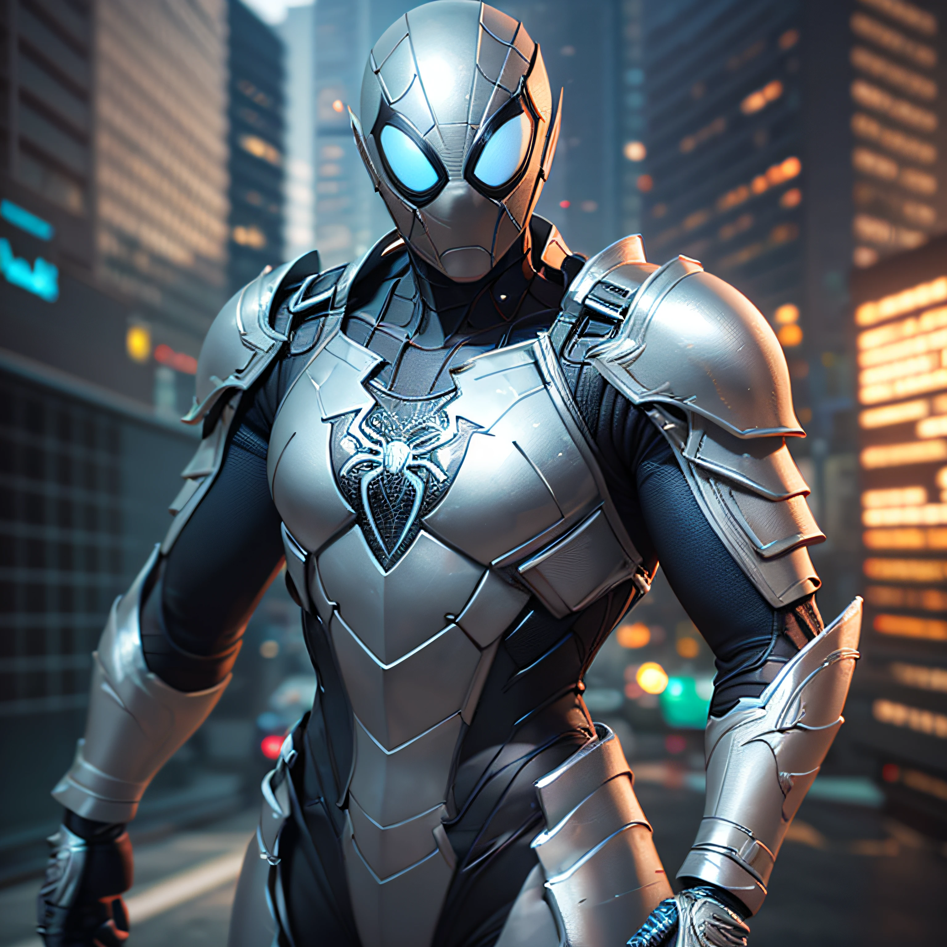 3D rendering of a [Spider-Man| Cyborg] highly detailed using cybernetics and intricate detail armor with armored plates, HDR, 8k, subsurface scattering, specular light, high resolution, octane rendering, ray tracing
