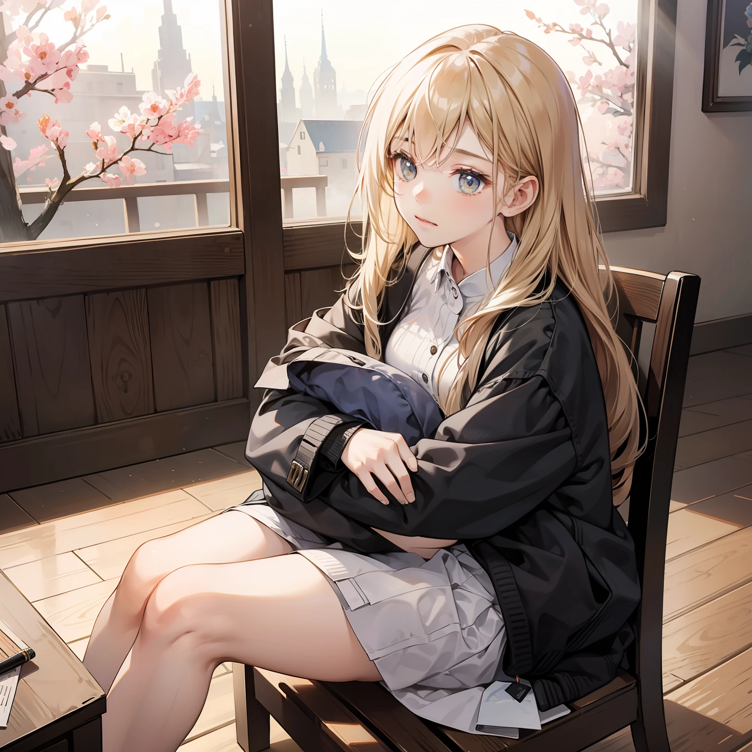 Intricate pencil drawing、裸の少女、Sitting with one knee raised、sideways Facing、Sitting with your knees hugged
